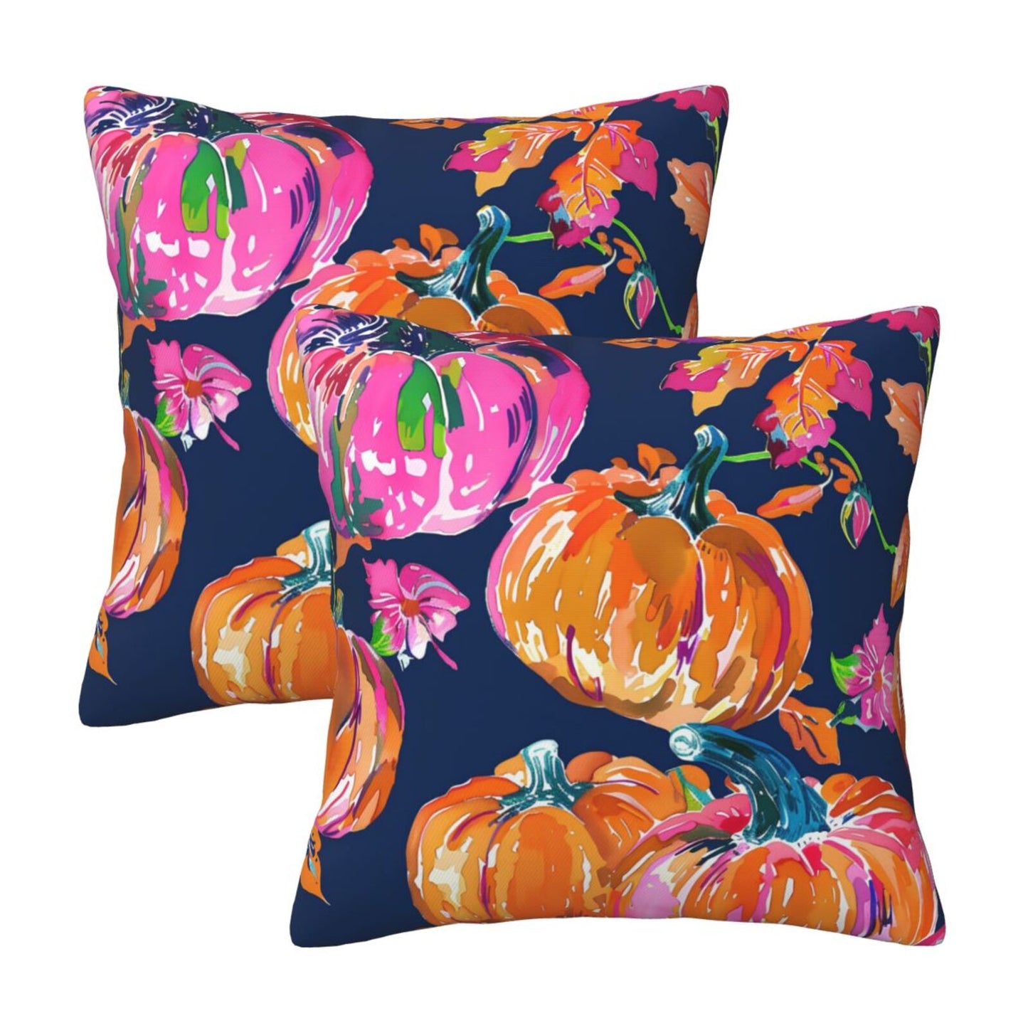 Fall Pumpkin Throw Pillow Covers 18x18 inch Set of 2 Thanksgiving Velvet Cushion Covers for Sofa Couch Bed