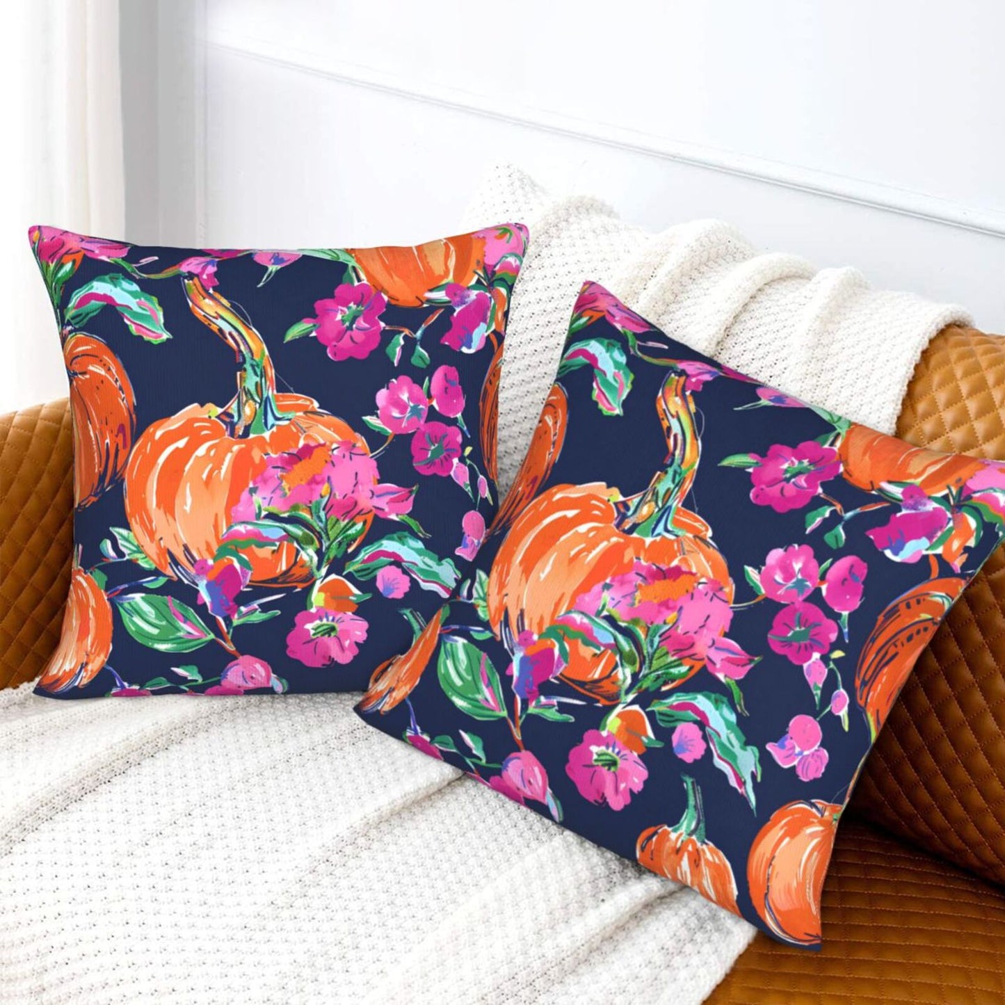Fall Pumpkin Throw Pillow Covers 18x18 inch Set of 2 Thanksgiving Velvet Cushion Covers for Sofa Couch Bed