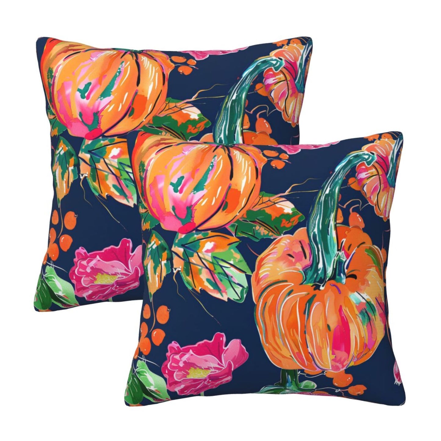 Fall Pumpkin Throw Pillow Covers 18x18 inch Set of 2 Thanksgiving Velvet Cushion Covers for Sofa Couch Bed