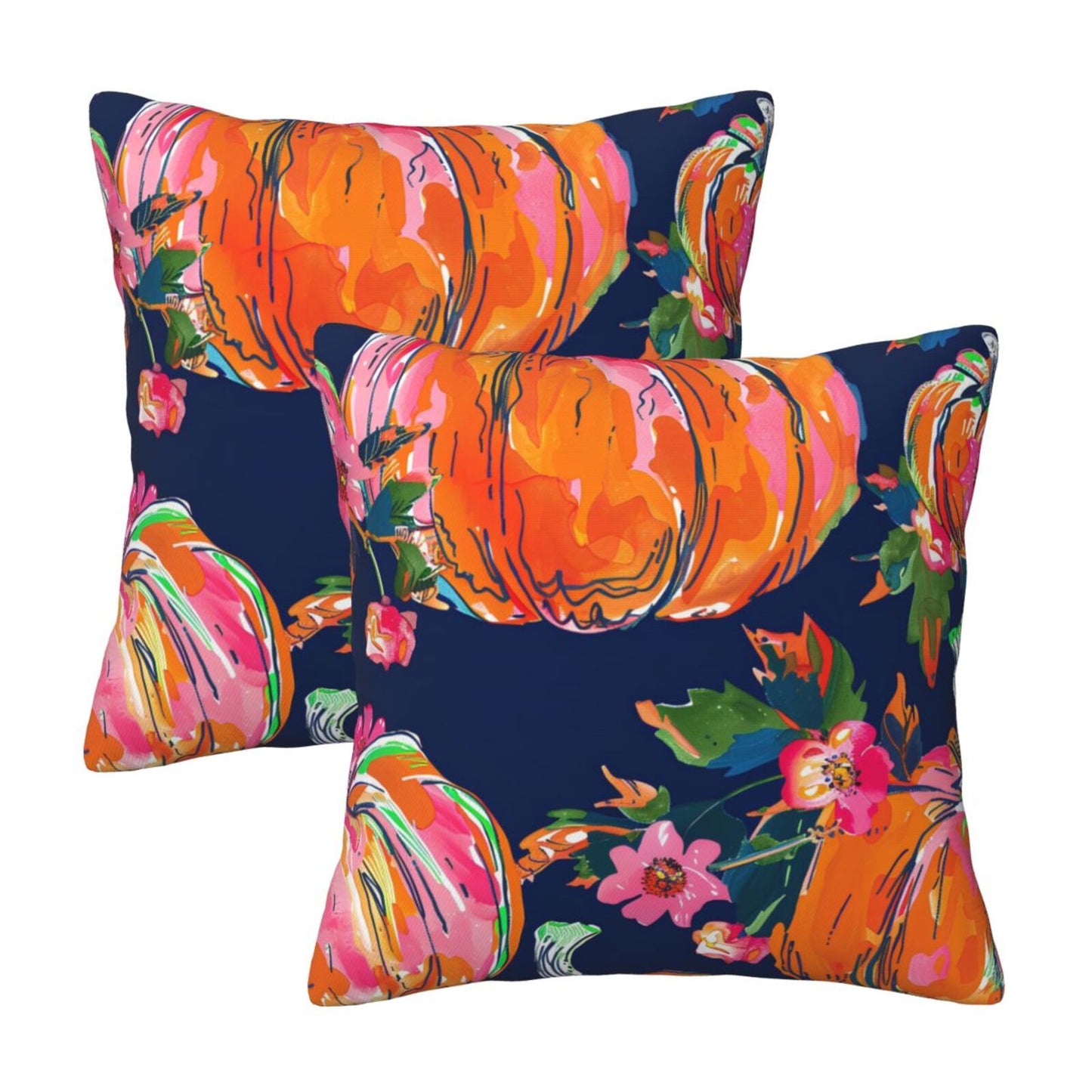 Fall Pumpkin Throw Pillow Covers 18x18 inch Set of 2 Thanksgiving Velvet Cushion Covers for Sofa Couch Bed