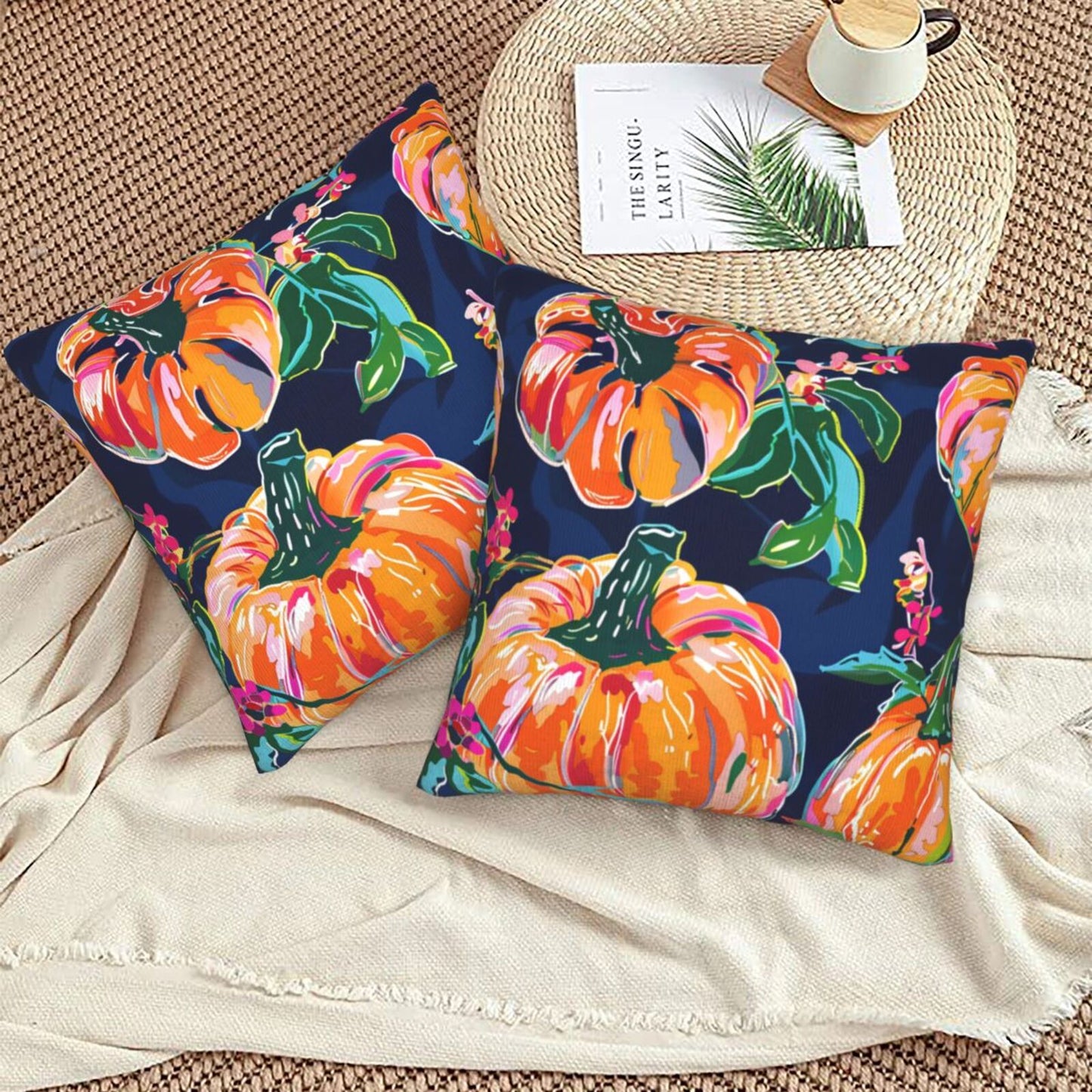 Fall Pumpkin Throw Pillow Covers 18x18 inch Set of 2 Thanksgiving Velvet Cushion Covers for Sofa Couch Bed