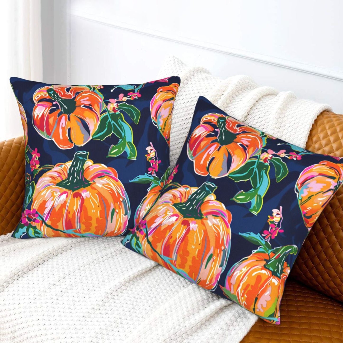 Fall Pumpkin Throw Pillow Covers 18x18 inch Set of 2 Thanksgiving Velvet Cushion Covers for Sofa Couch Bed