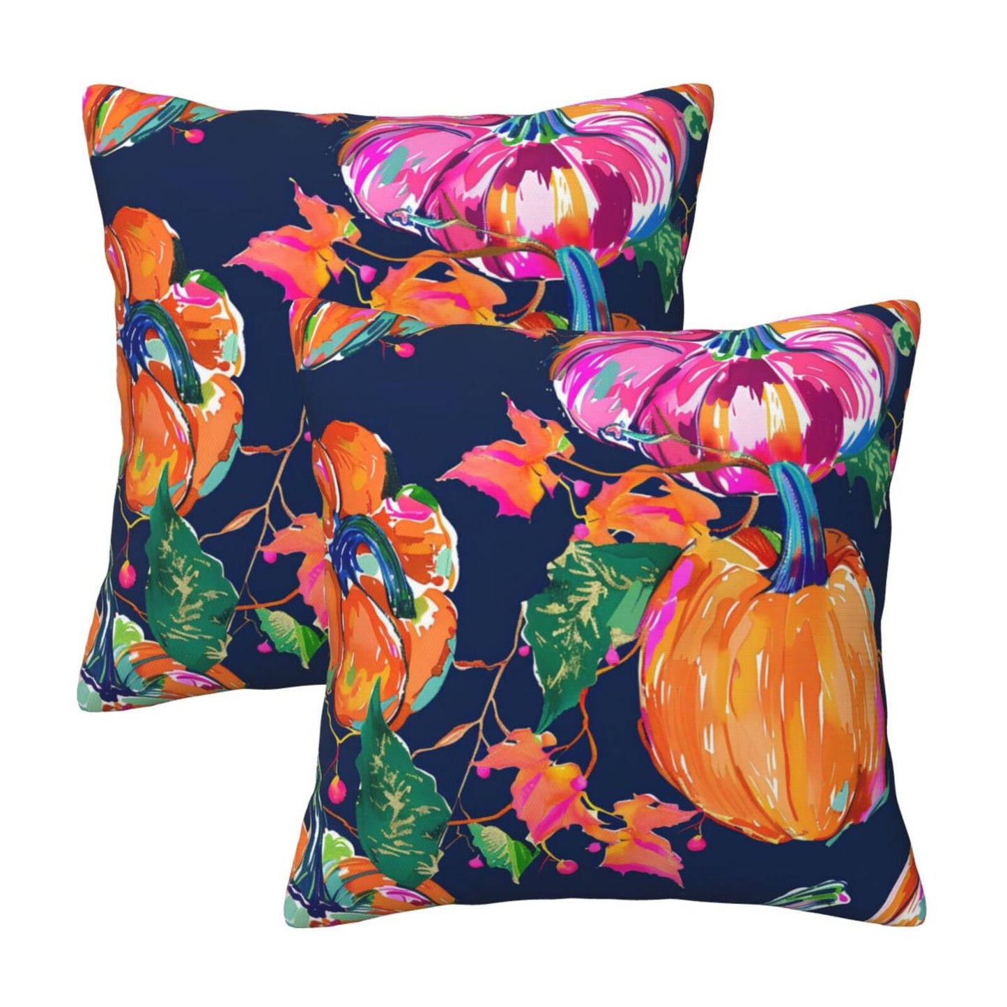 Fall Pumpkin Throw Pillow Covers 18x18 inch Set of 2 Thanksgiving Velvet Cushion Covers for Sofa Couch Bed