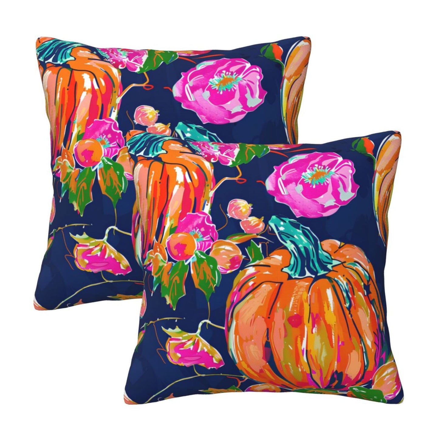 Fall Pumpkin Throw Pillow Covers 18x18 inch Set of 2 Thanksgiving Velvet Cushion Covers for Sofa Couch Bed