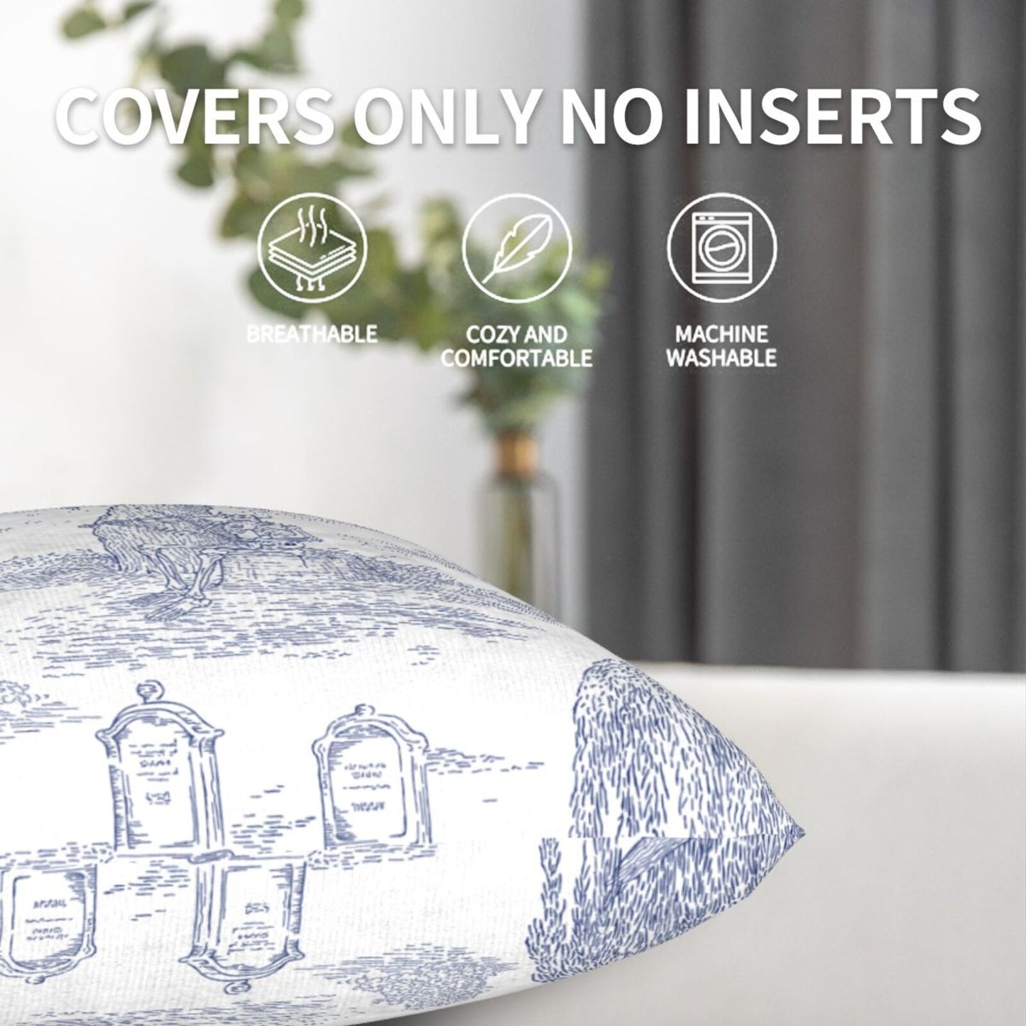 Halloween Decorative Throw Pillow Covers 18x18 inch Set of 2 Toile Spooky Skulls Velvet Cushion Covers for Sofa Couch