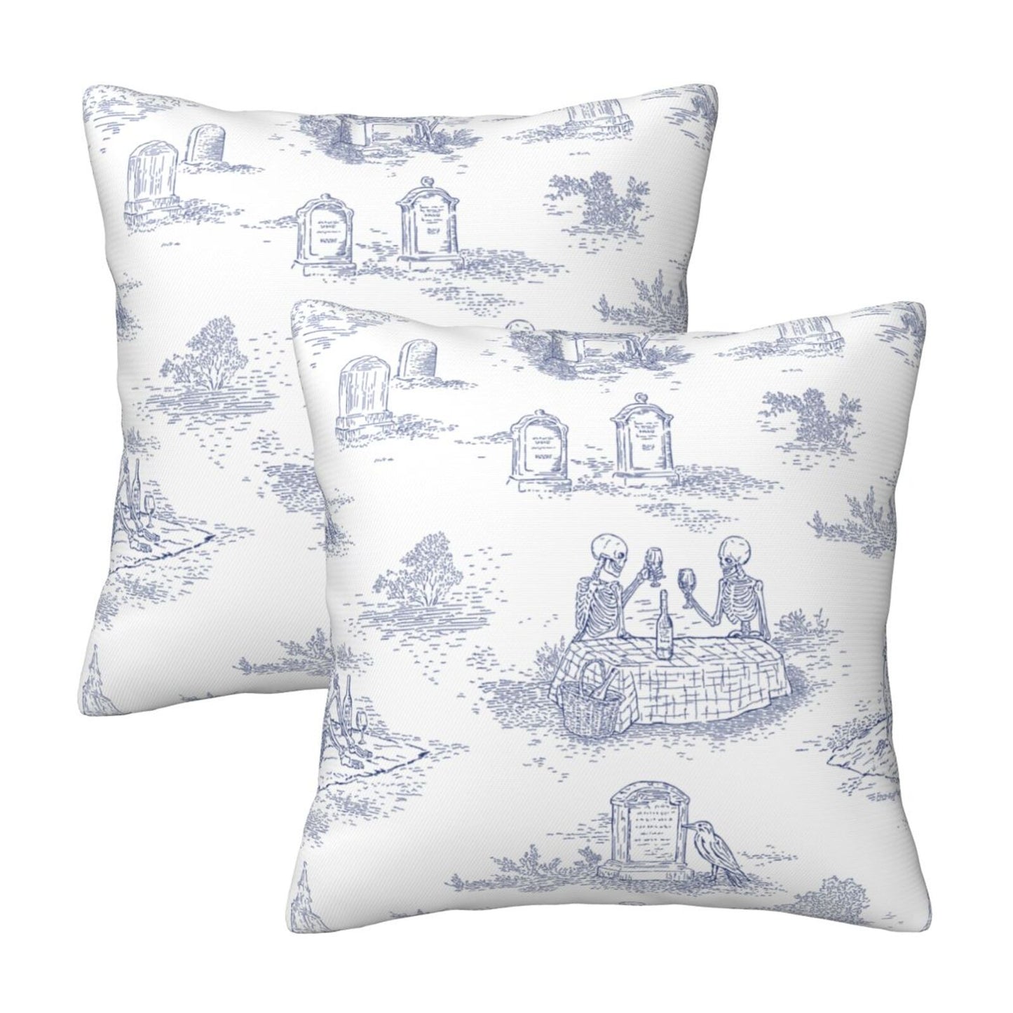 Halloween Decorative Throw Pillow Covers 18x18 inch Set of 2 Toile Spooky Skulls Velvet Cushion Covers for Sofa Couch