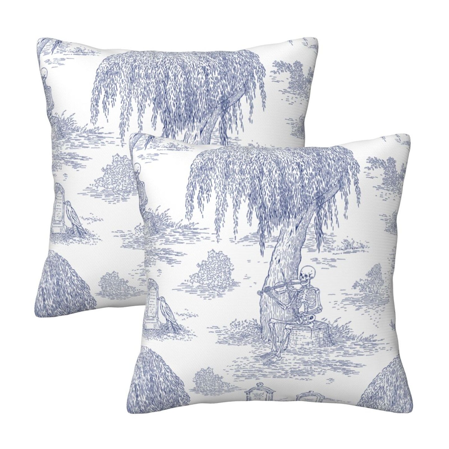 Halloween Decorative Throw Pillow Covers 18x18 inch Set of 2 Toile Spooky Skulls Velvet Cushion Covers for Sofa Couch