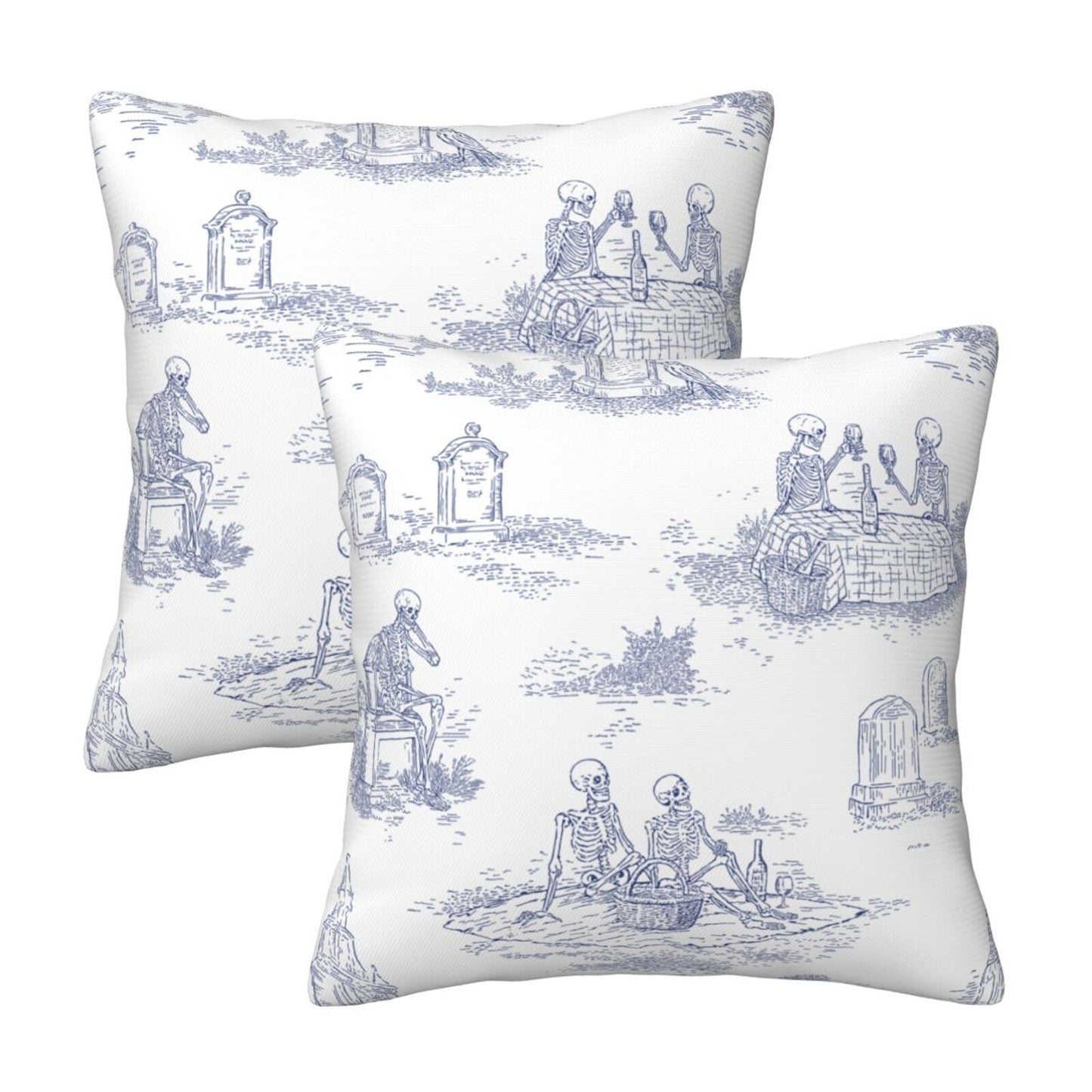 Halloween Decorative Throw Pillow Covers 18x18 inch Set of 2 Toile Spooky Skulls Velvet Cushion Covers for Sofa Couch