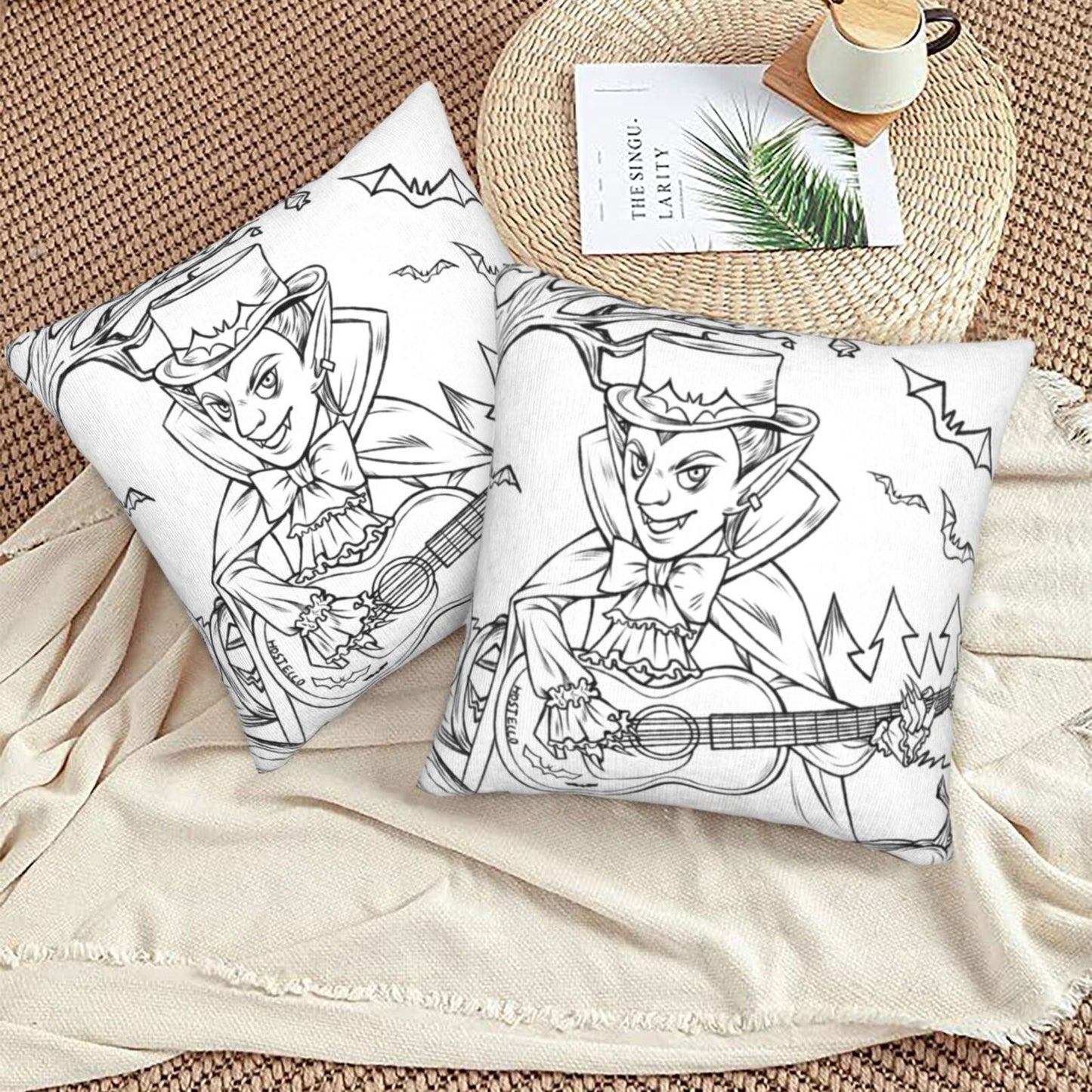 Halloween Decorative Throw Pillow Covers 18x18 inch Set of 2 Toile Spooky Skulls Velvet Cushion Covers for Sofa Couch
