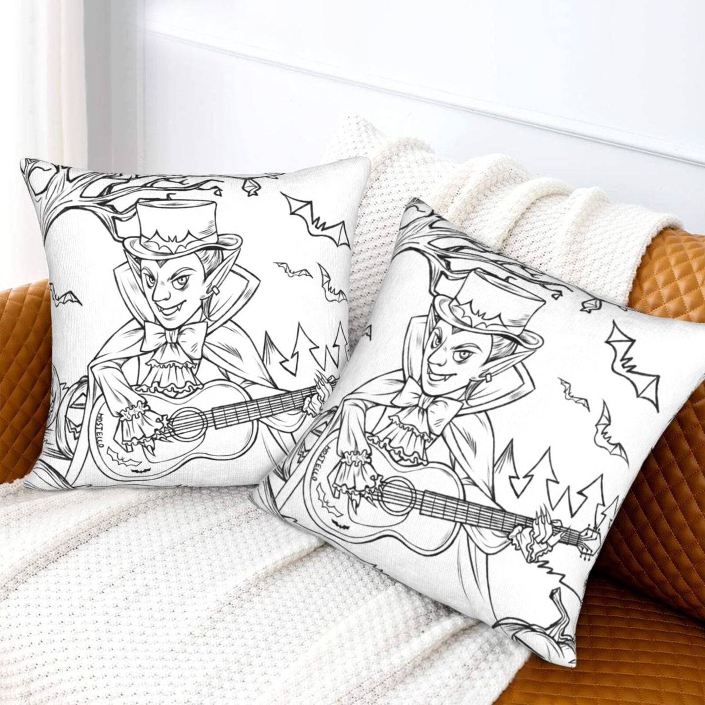 Halloween Decorative Throw Pillow Covers 18x18 inch Set of 2 Toile Spooky Skulls Velvet Cushion Covers for Sofa Couch
