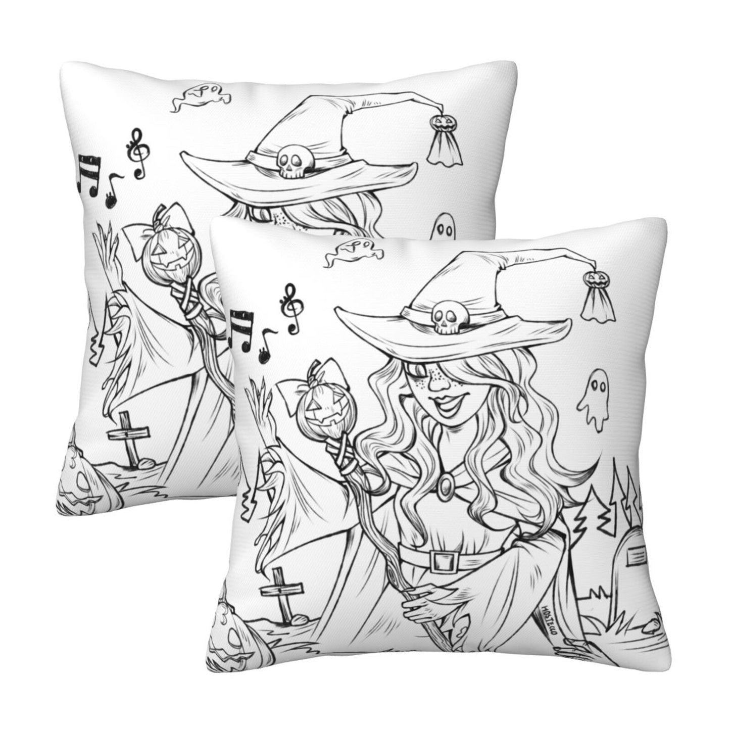 Halloween Decorative Throw Pillow Covers 18x18 inch Set of 2 Toile Spooky Skulls Velvet Cushion Covers for Sofa Couch