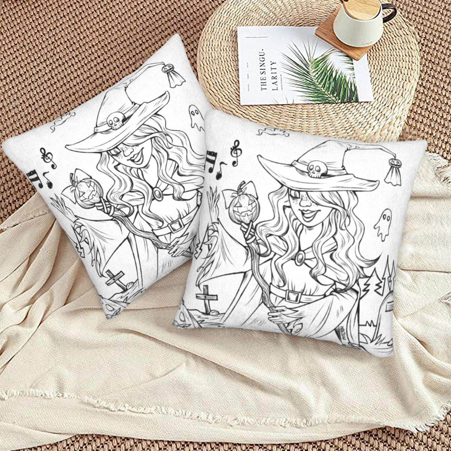 Halloween Decorative Throw Pillow Covers 18x18 inch Set of 2 Toile Spooky Skulls Velvet Cushion Covers for Sofa Couch
