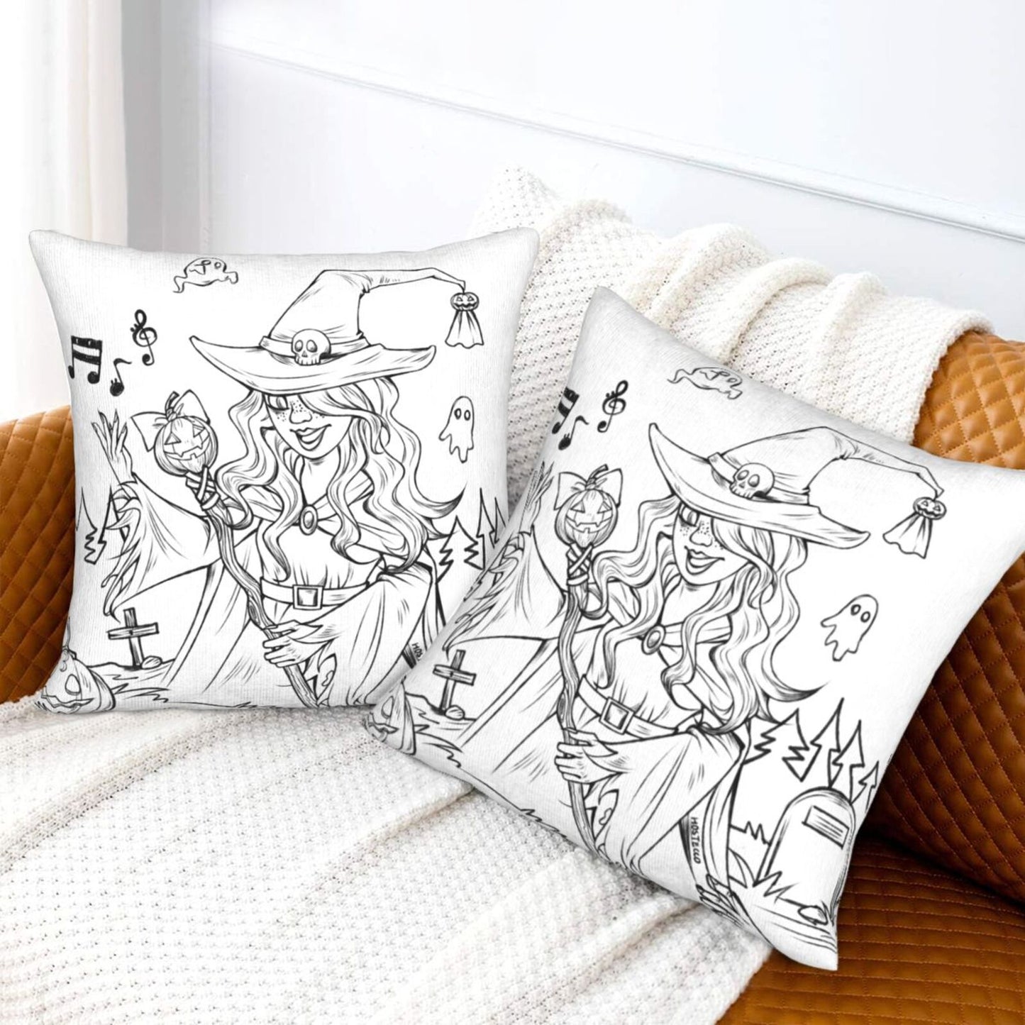 Halloween Decorative Throw Pillow Covers 18x18 inch Set of 2 Toile Spooky Skulls Velvet Cushion Covers for Sofa Couch