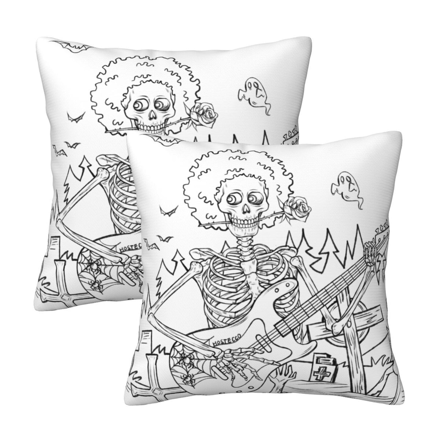 Halloween Decorative Throw Pillow Covers 18x18 inch Set of 2 Toile Spooky Skulls Velvet Cushion Covers for Sofa Couch