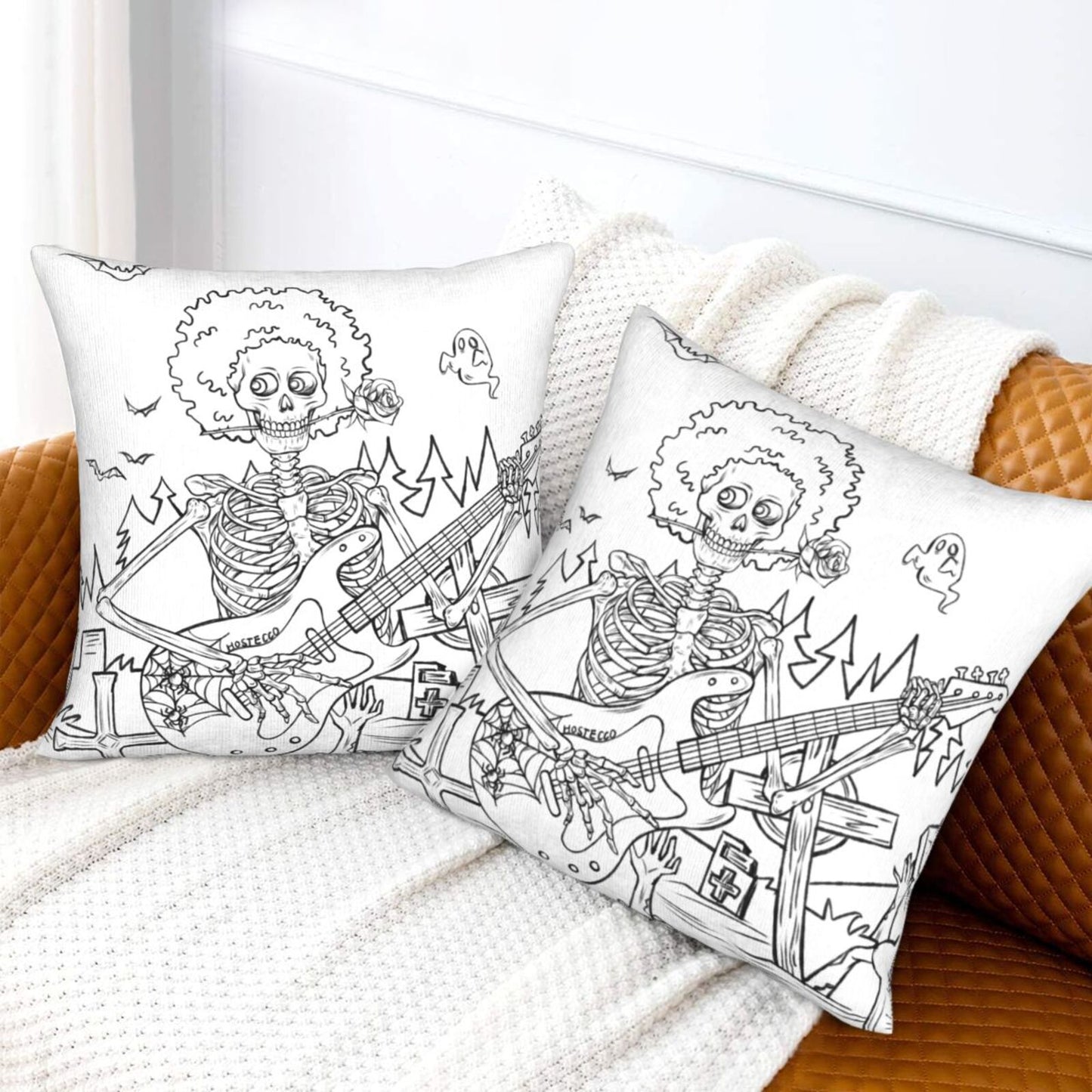 Halloween Decorative Throw Pillow Covers 18x18 inch Set of 2 Toile Spooky Skulls Velvet Cushion Covers for Sofa Couch
