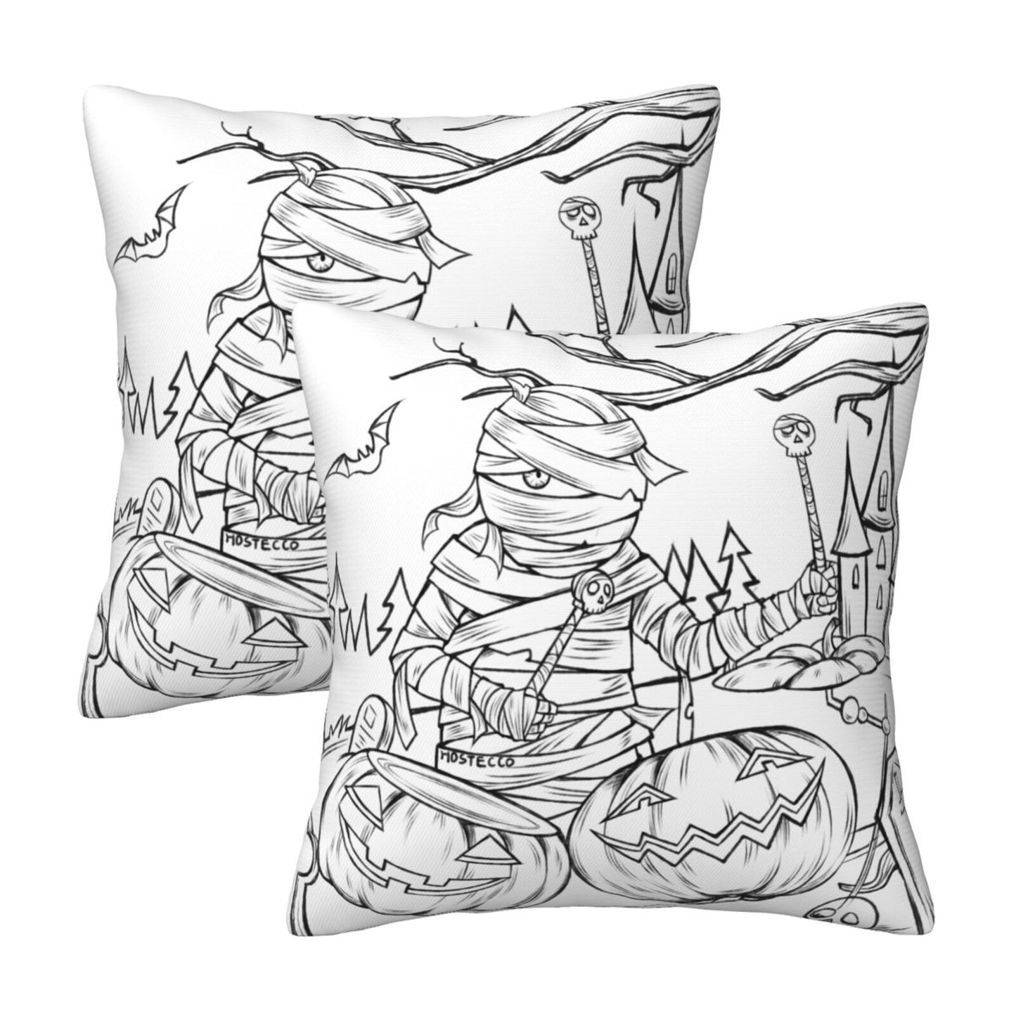 Halloween Decorative Throw Pillow Covers 18x18 inch Set of 2 Toile Spooky Skulls Velvet Cushion Covers for Sofa Couch