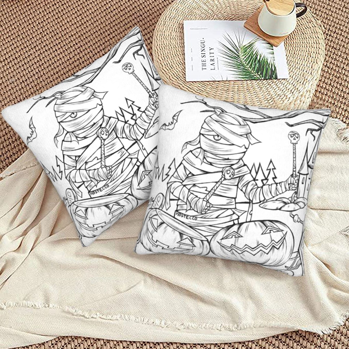 Halloween Decorative Throw Pillow Covers 18x18 inch Set of 2 Toile Spooky Skulls Velvet Cushion Covers for Sofa Couch