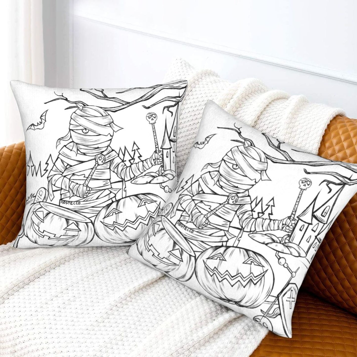 Halloween Decorative Throw Pillow Covers 18x18 inch Set of 2 Toile Spooky Skulls Velvet Cushion Covers for Sofa Couch