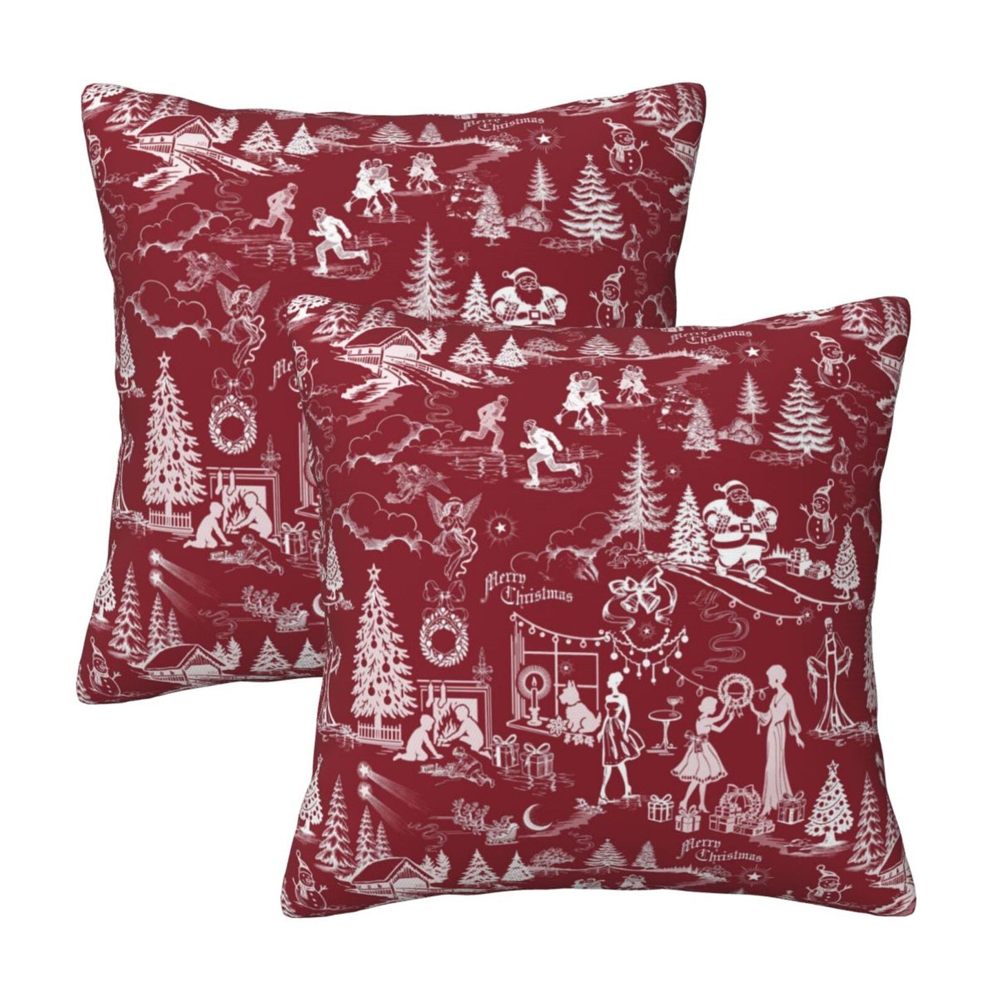Winter Holiday Xmas Throw Pillow Covers 18x18 inch Set of 2 Christmas Toile Cushion Covers for Sofa Couch