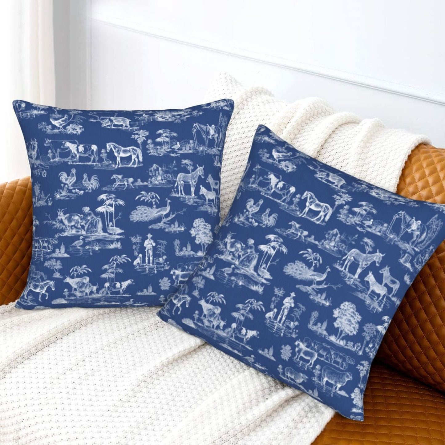 Farmhouse Toile Throw Pillow Covers 18x18 inch Set of 2 Vintage Nature Countryside Velvet Decorative Cushion Covers for Sofa Couch