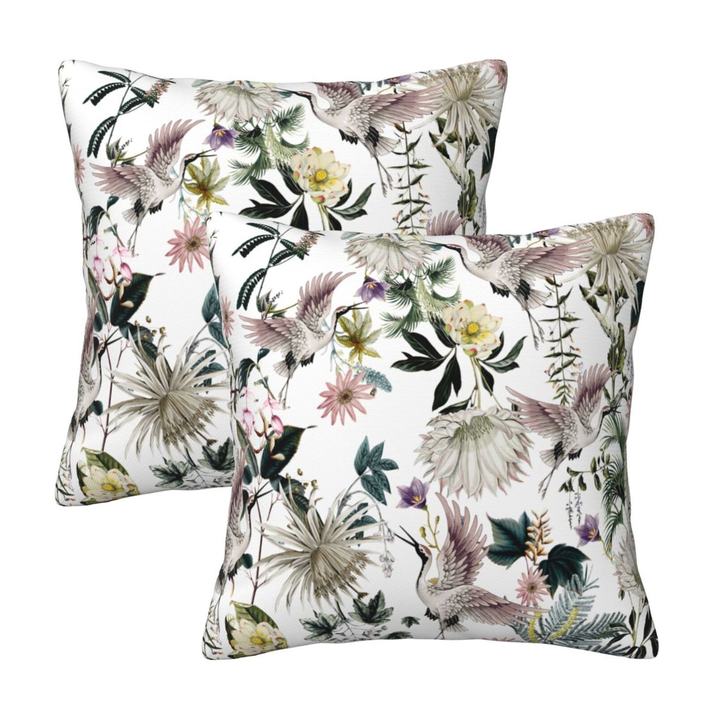 Bird Floral Throw Pillow Covers 18x18 inch Set of 2 Tropical Leaf Velvet Decorative Cushion Covers for Sofa Couch