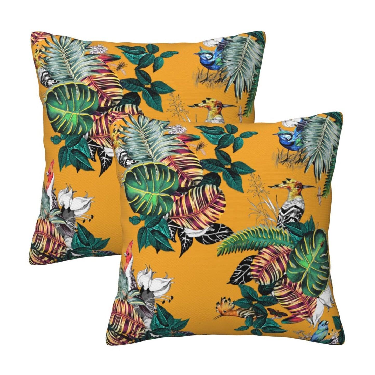 Bird Floral Throw Pillow Covers 18x18 inch Set of 2 Tropical Leaf Velvet Decorative Cushion Covers for Sofa Couch