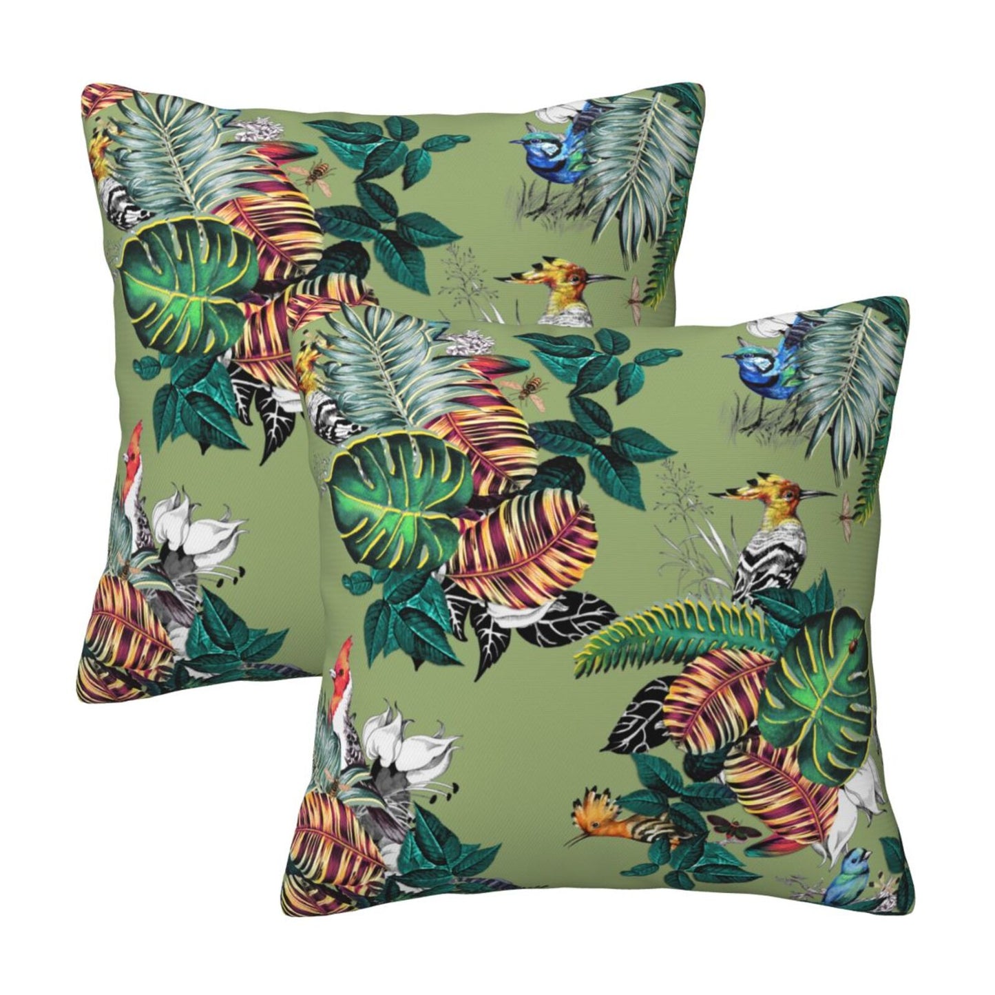 Bird Floral Throw Pillow Covers 18x18 inch Set of 2 Tropical Leaf Velvet Decorative Cushion Covers for Sofa Couch
