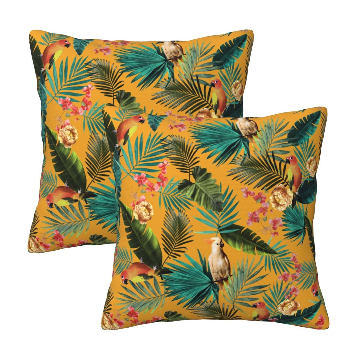 Bird Floral Throw Pillow Covers 18x18 inch Set of 2 Tropical Leaf Velvet Decorative Cushion Covers for Sofa Couch