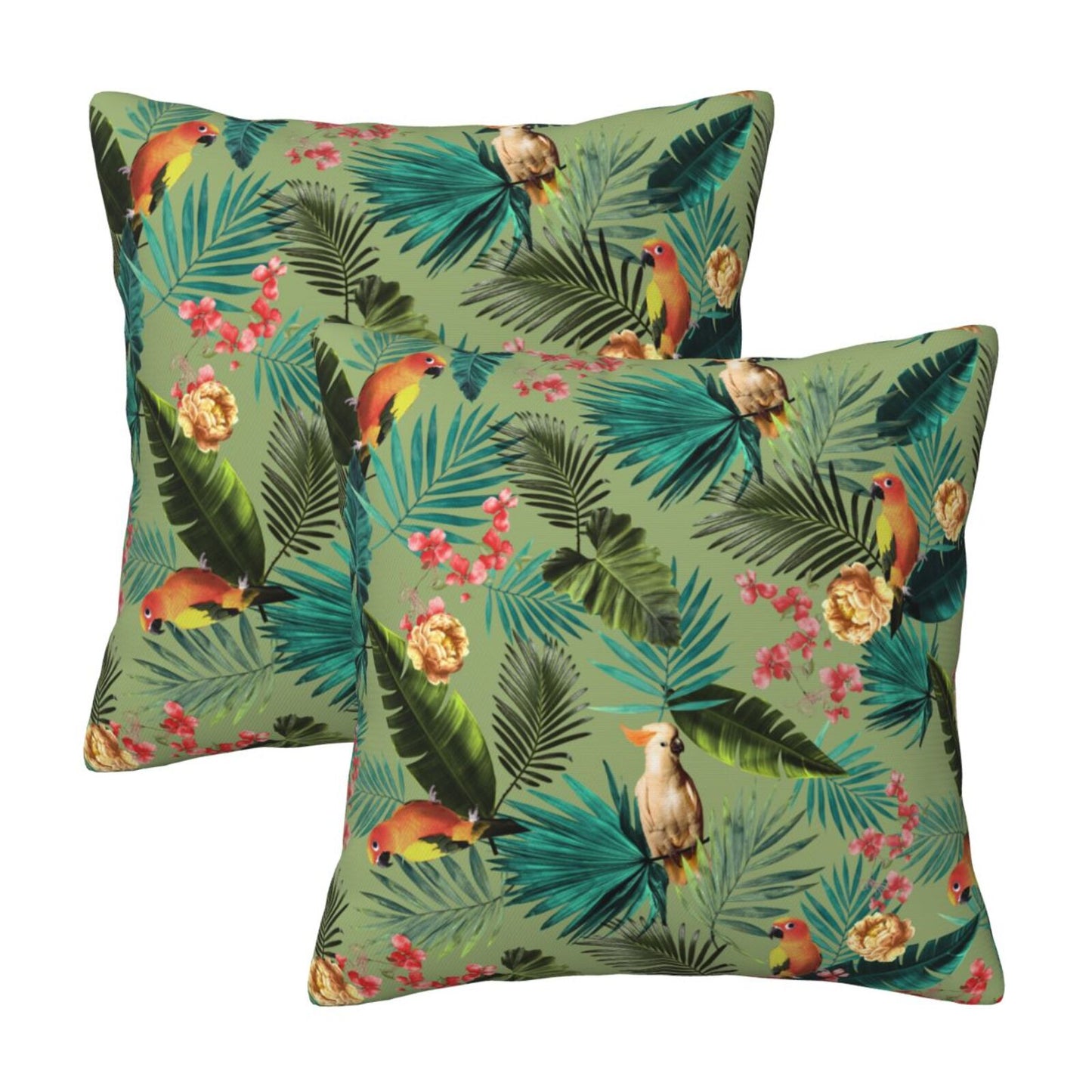 Bird Floral Throw Pillow Covers 18x18 inch Set of 2 Tropical Leaf Velvet Decorative Cushion Covers for Sofa Couch