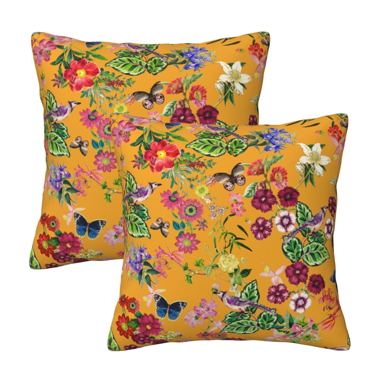 Bird Floral Throw Pillow Covers 18x18 inch Set of 2 Tropical Leaf Velvet Decorative Cushion Covers for Sofa Couch