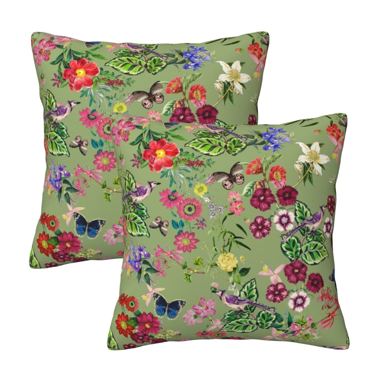 Bird Floral Throw Pillow Covers 18x18 inch Set of 2 Tropical Leaf Velvet Decorative Cushion Covers for Sofa Couch