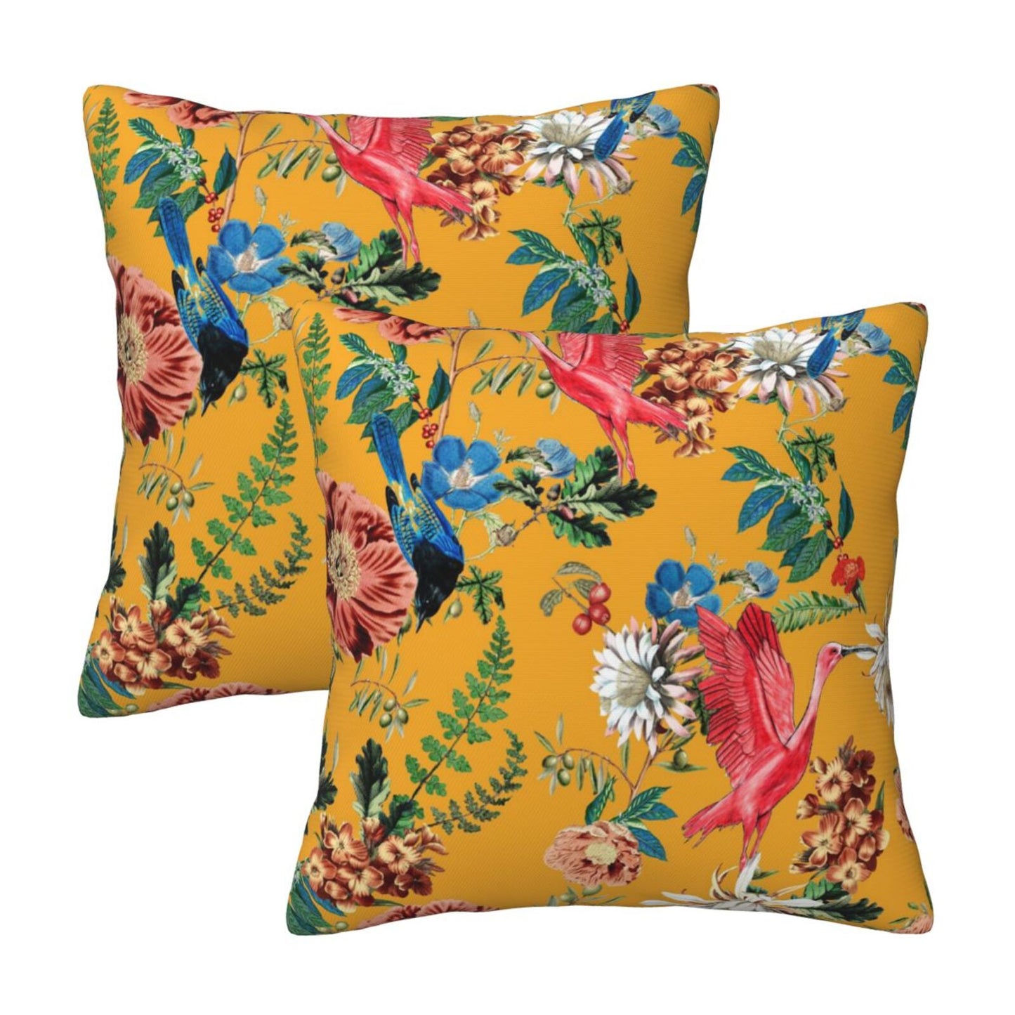 Bird Floral Throw Pillow Covers 18x18 inch Set of 2 Tropical Leaf Velvet Decorative Cushion Covers for Sofa Couch