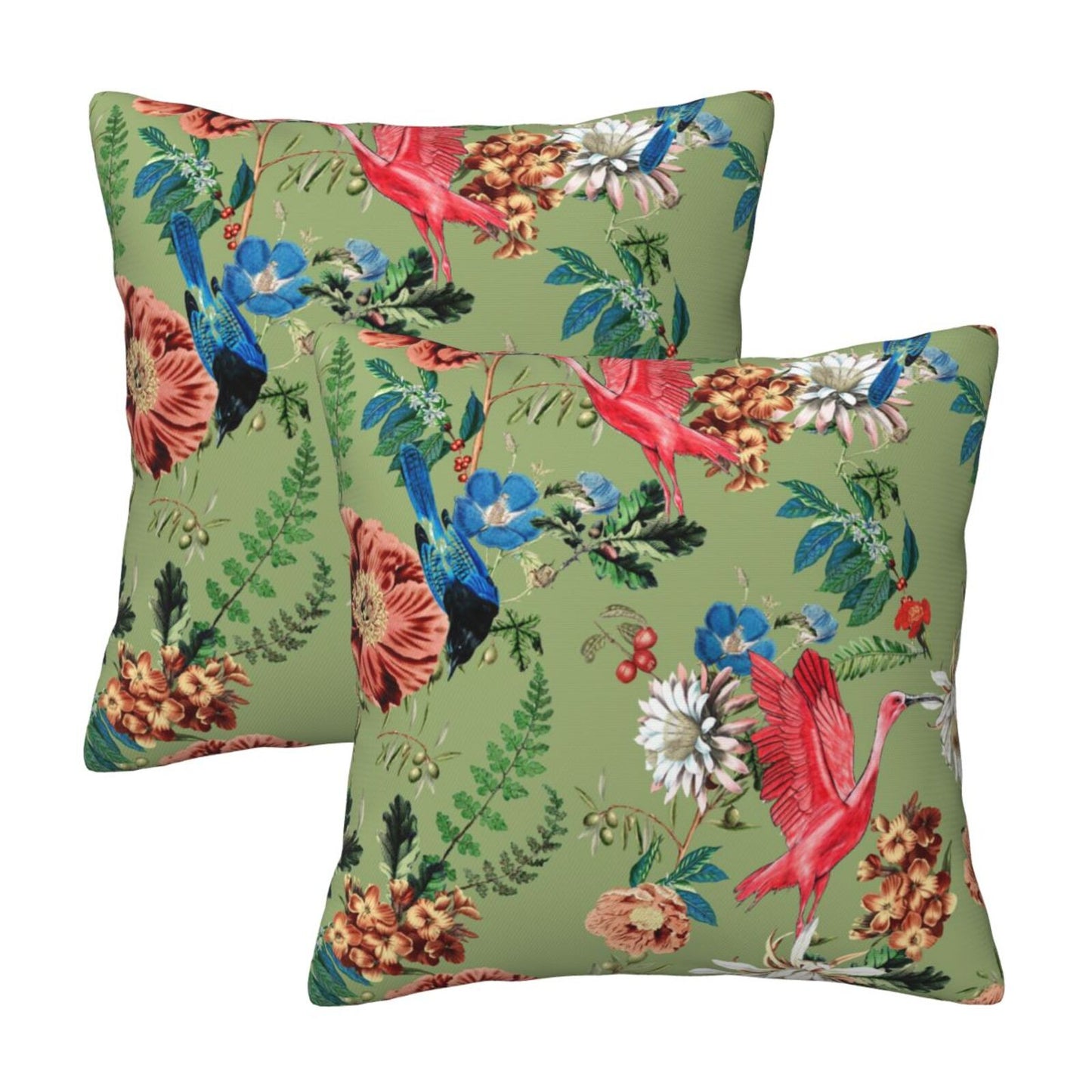 Bird Floral Throw Pillow Covers 18x18 inch Set of 2 Tropical Leaf Velvet Decorative Cushion Covers for Sofa Couch