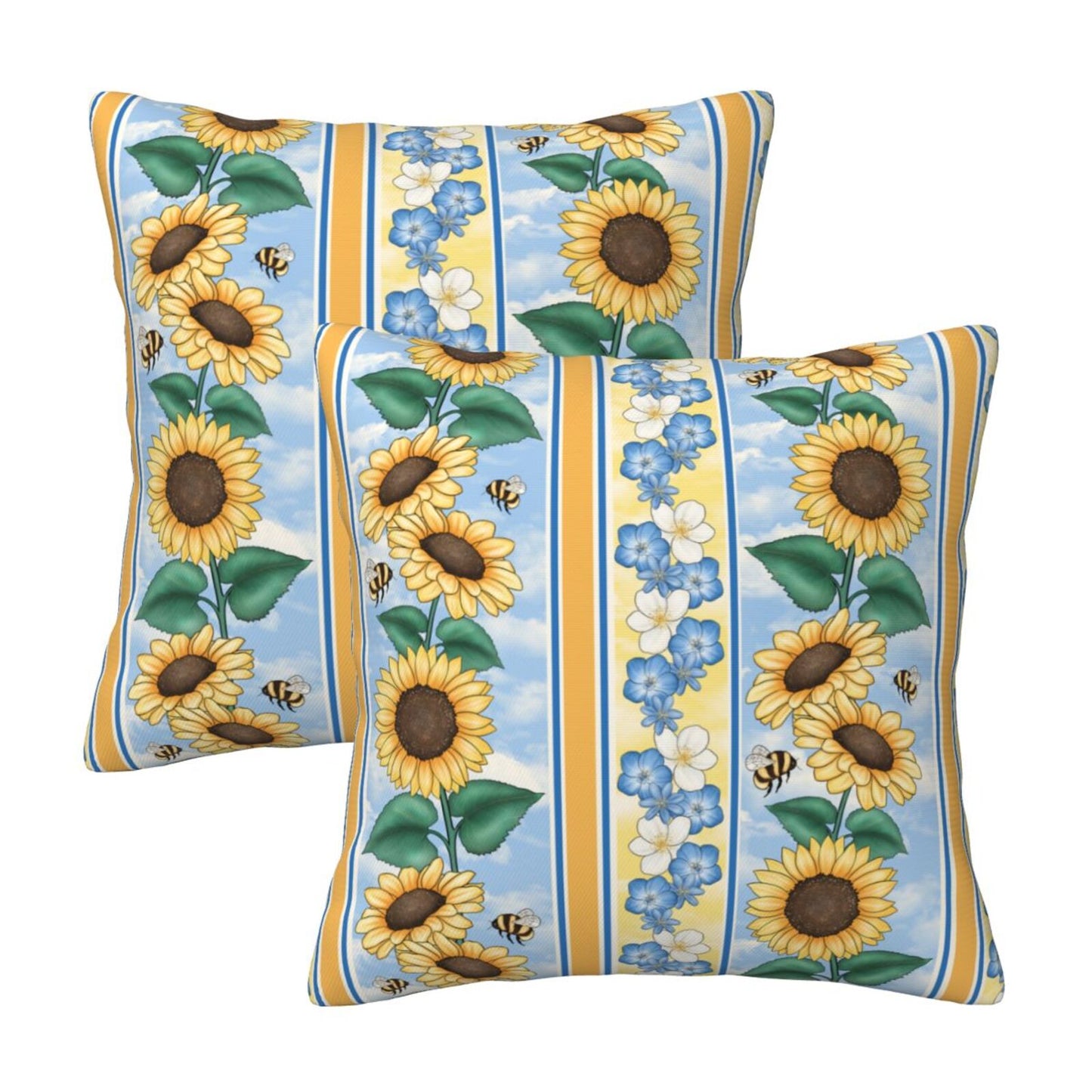 Bees Throw Pillow Covers 18x18 inch Set of 2 Sunflowers Velvet Decorative Cushion Covers for Sofa Couch