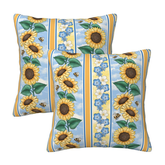 Bees Throw Pillow Covers 18x18 inch Set of 2 Sunflowers Velvet Decorative Cushion Covers for Sofa Couch