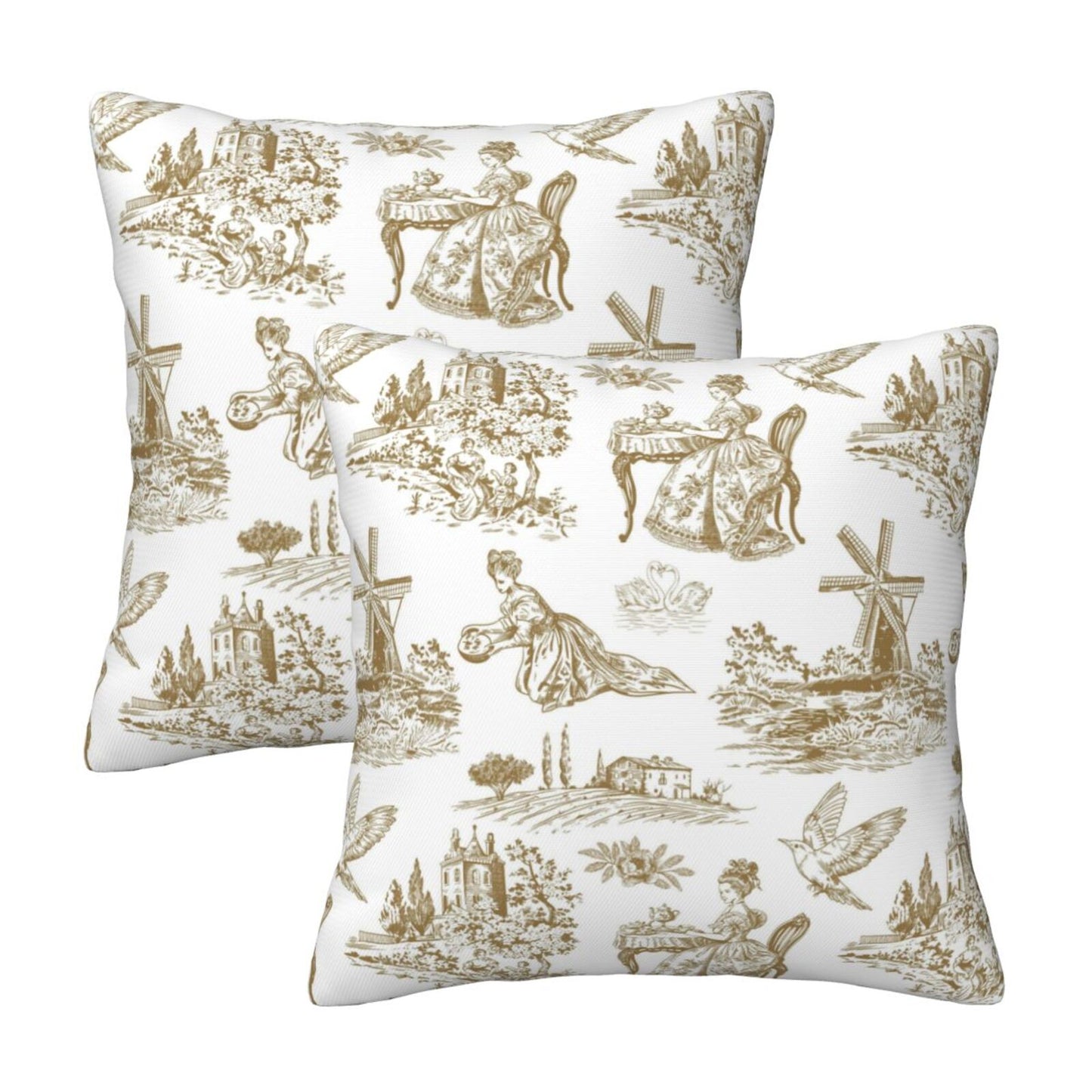 Farmhouse Toile Throw Pillow Covers | French Country Velvet Decorative Cushion Covers