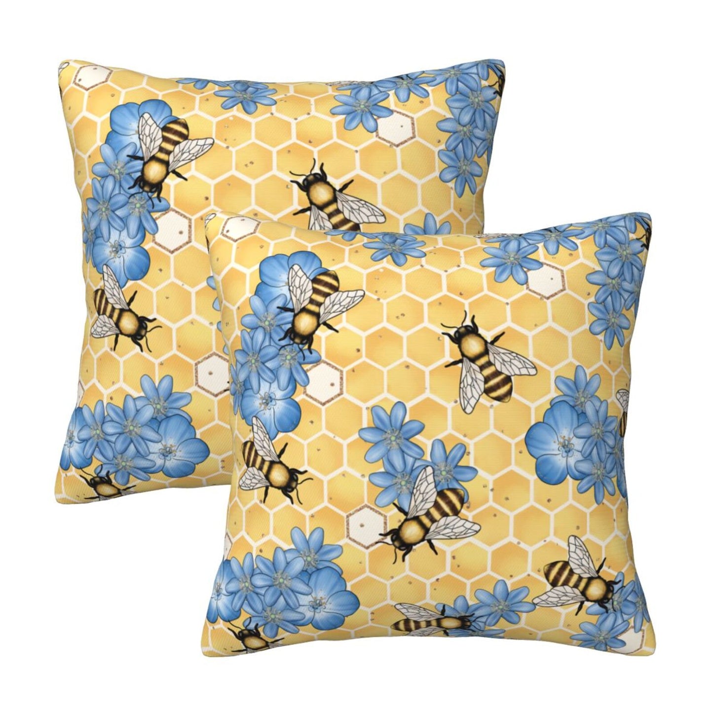 Bees Throw Pillow Covers 18x18 inch Set of 2 Sunflowers Velvet Decorative Cushion Covers for Sofa Couch