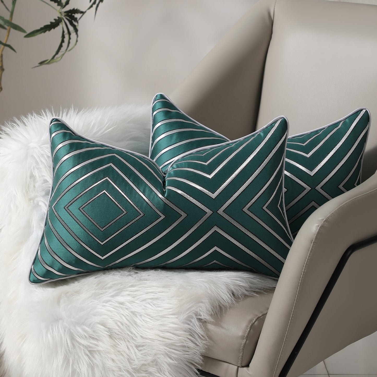 Modern Abstract Jacquard Throw Pillow Covers, Set of 2 | Luxury Decorative Cushions
