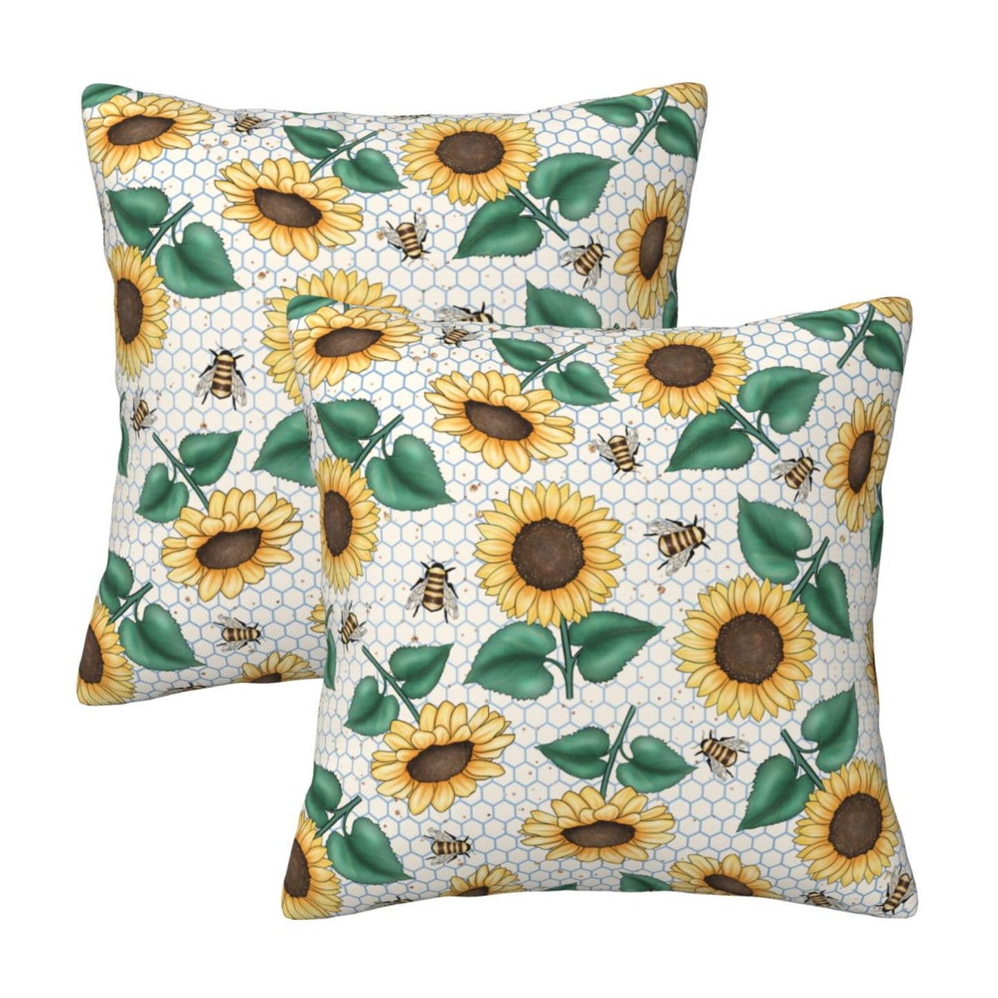 Bees Throw Pillow Covers 18x18 inch Set of 2 Sunflowers Velvet Decorative Cushion Covers for Sofa Couch