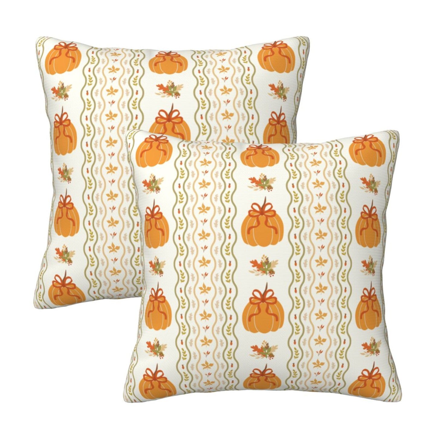 Autumn Harvest Decorative Pillow Covers - Pumpkins, Bows & Fall Themes (Set of 2)