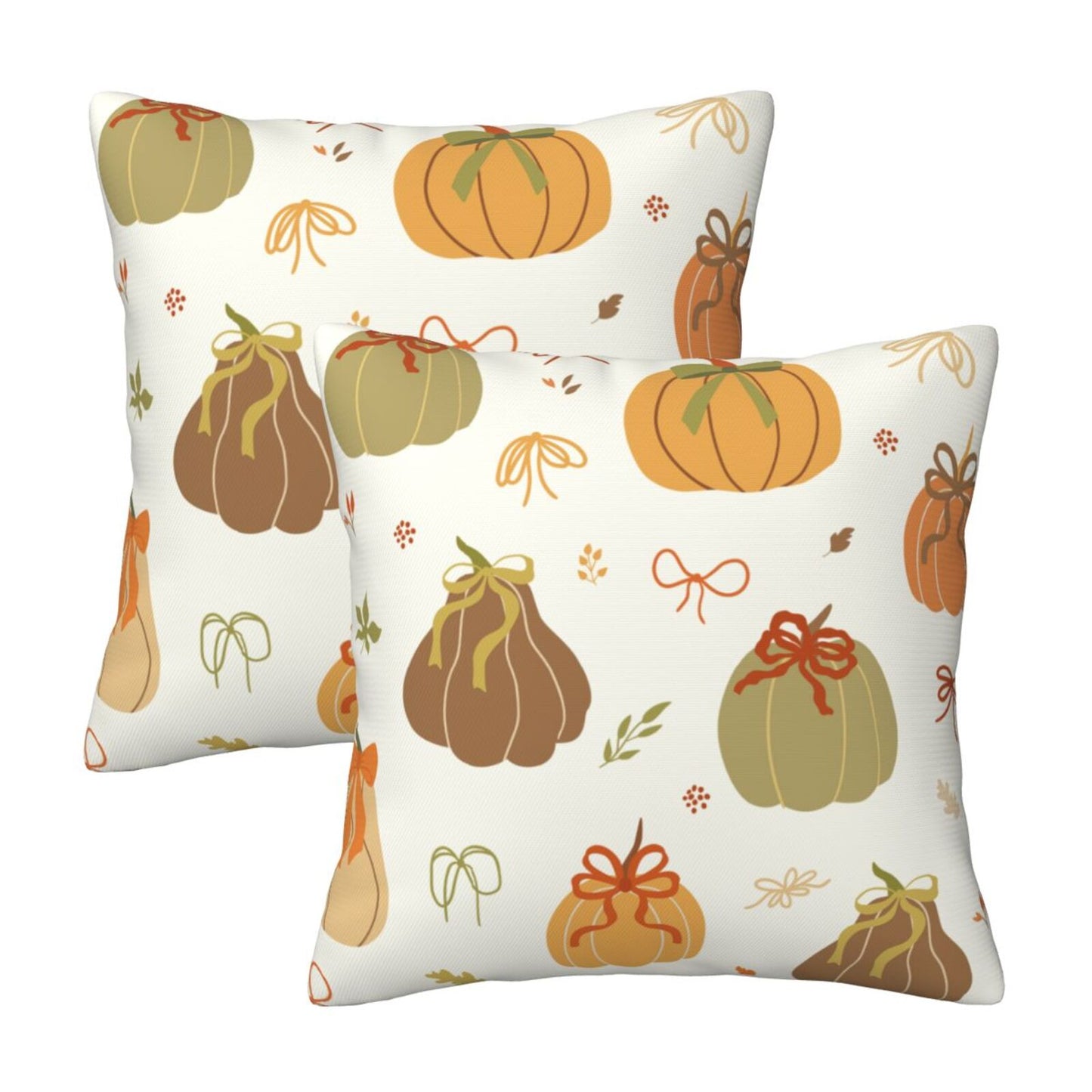 Autumn Harvest Decorative Pillow Covers - Pumpkins, Bows & Fall Themes (Set of 2)