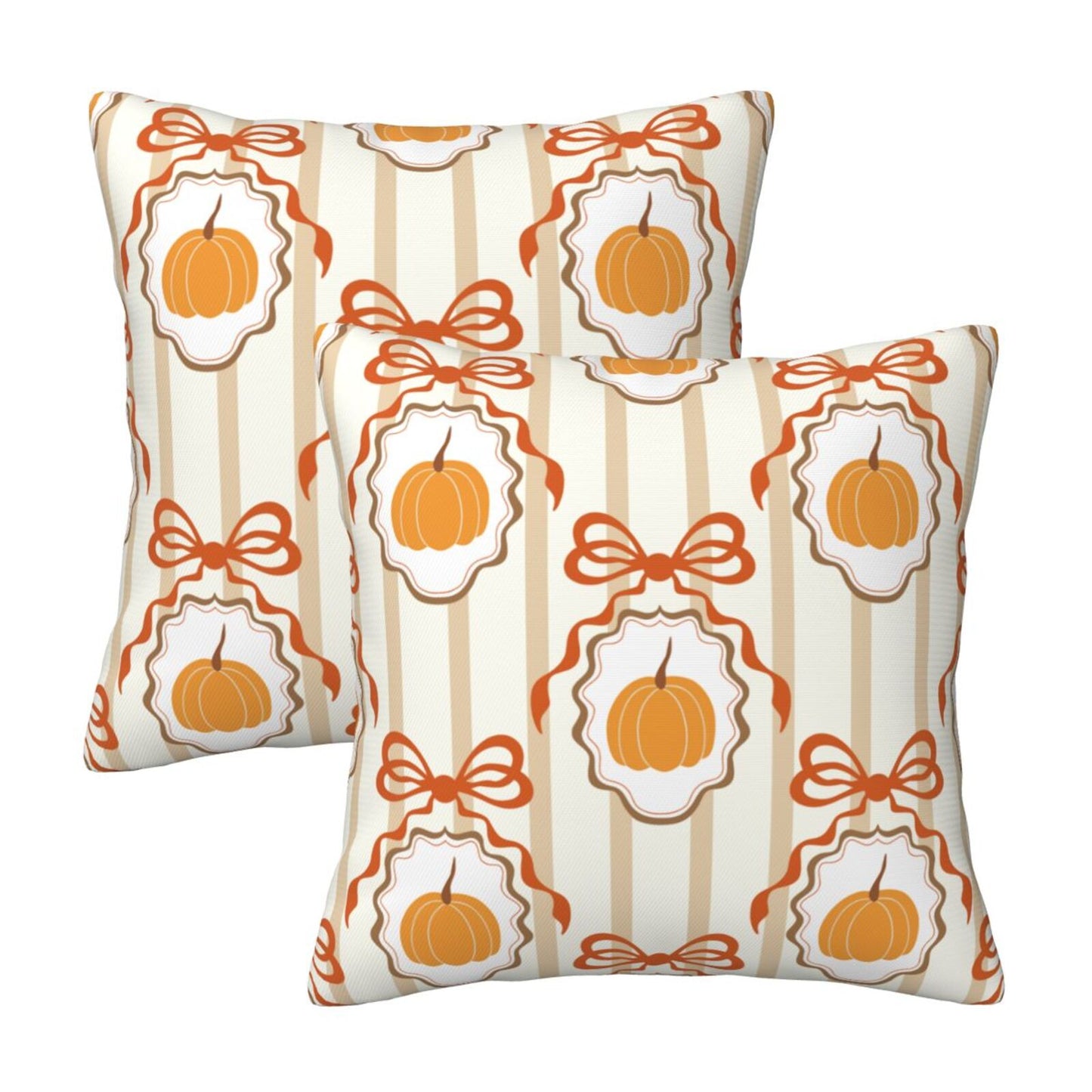 Autumn Harvest Decorative Pillow Covers - Pumpkins, Bows & Fall Themes (Set of 2)