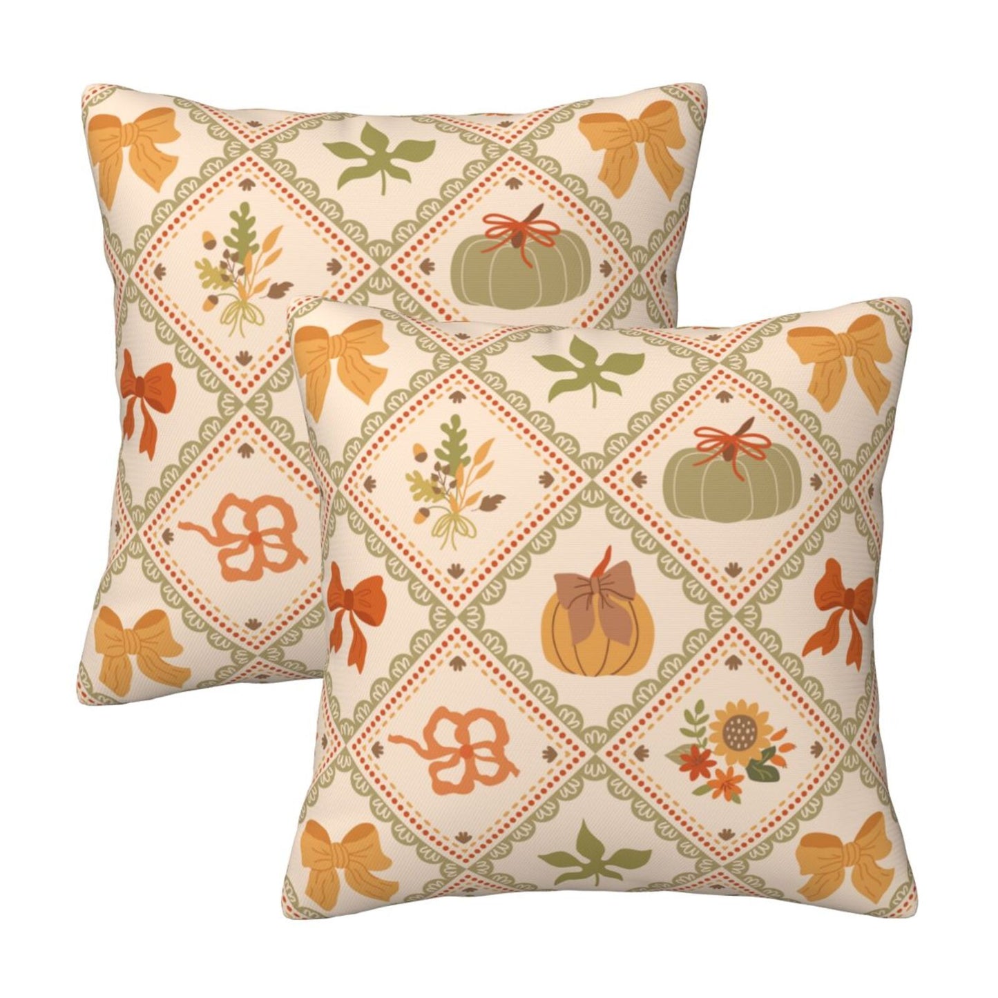 Autumn Harvest Decorative Pillow Covers - Pumpkins, Bows & Fall Themes (Set of 2)