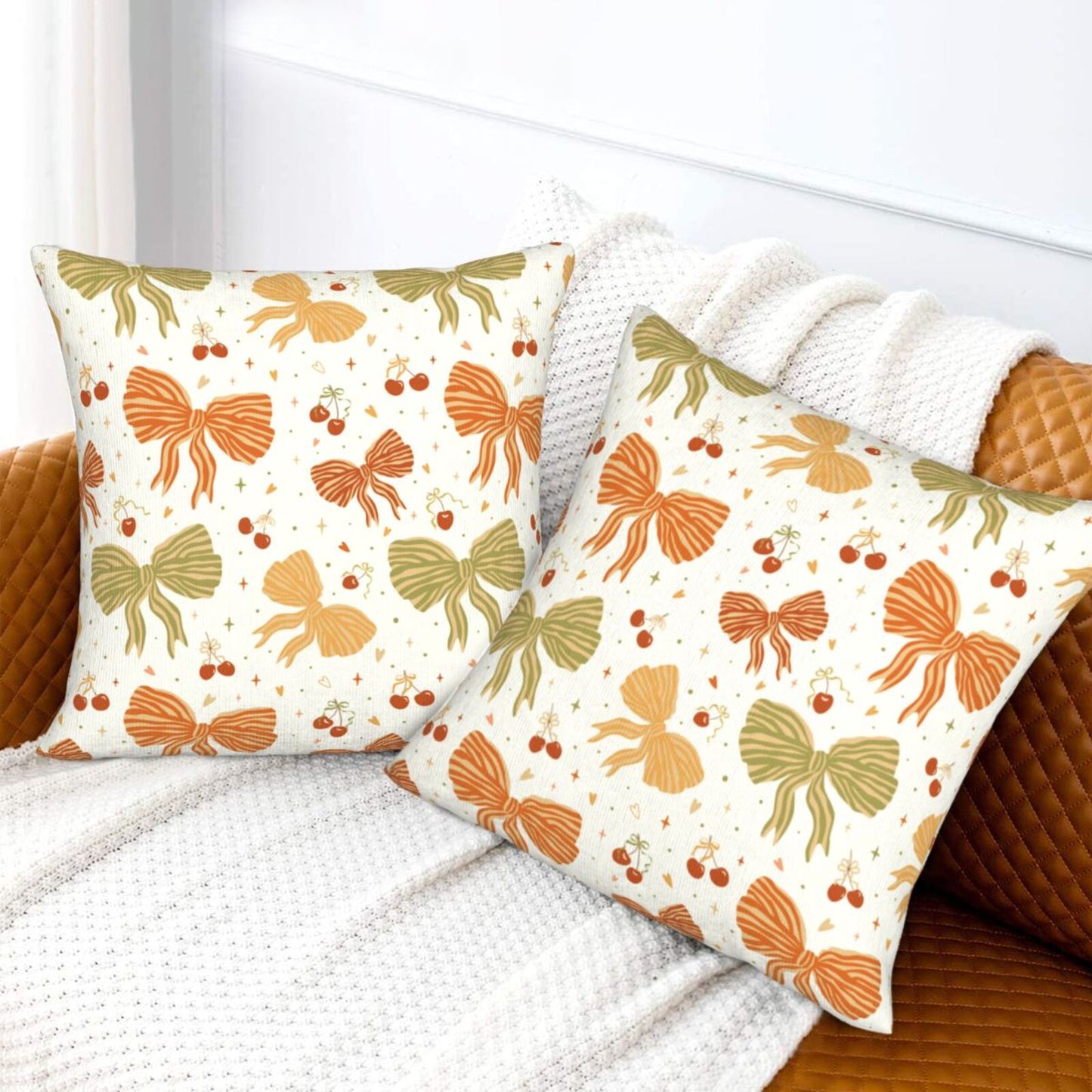 Autumn Harvest Decorative Pillow Covers - Pumpkins, Bows & Fall Themes (Set of 2)