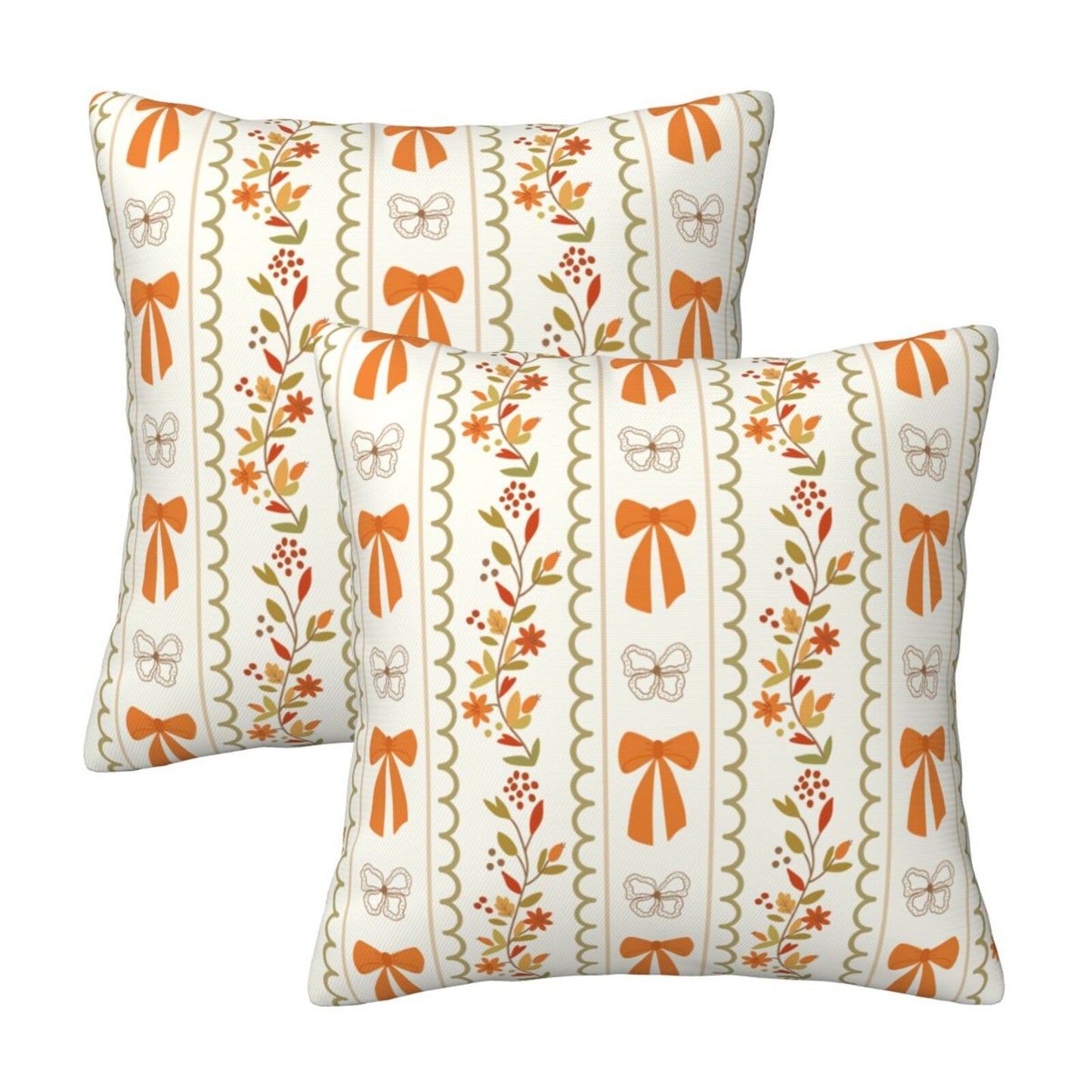 Autumn Harvest Decorative Pillow Covers - Pumpkins, Bows & Fall Themes (Set of 2)