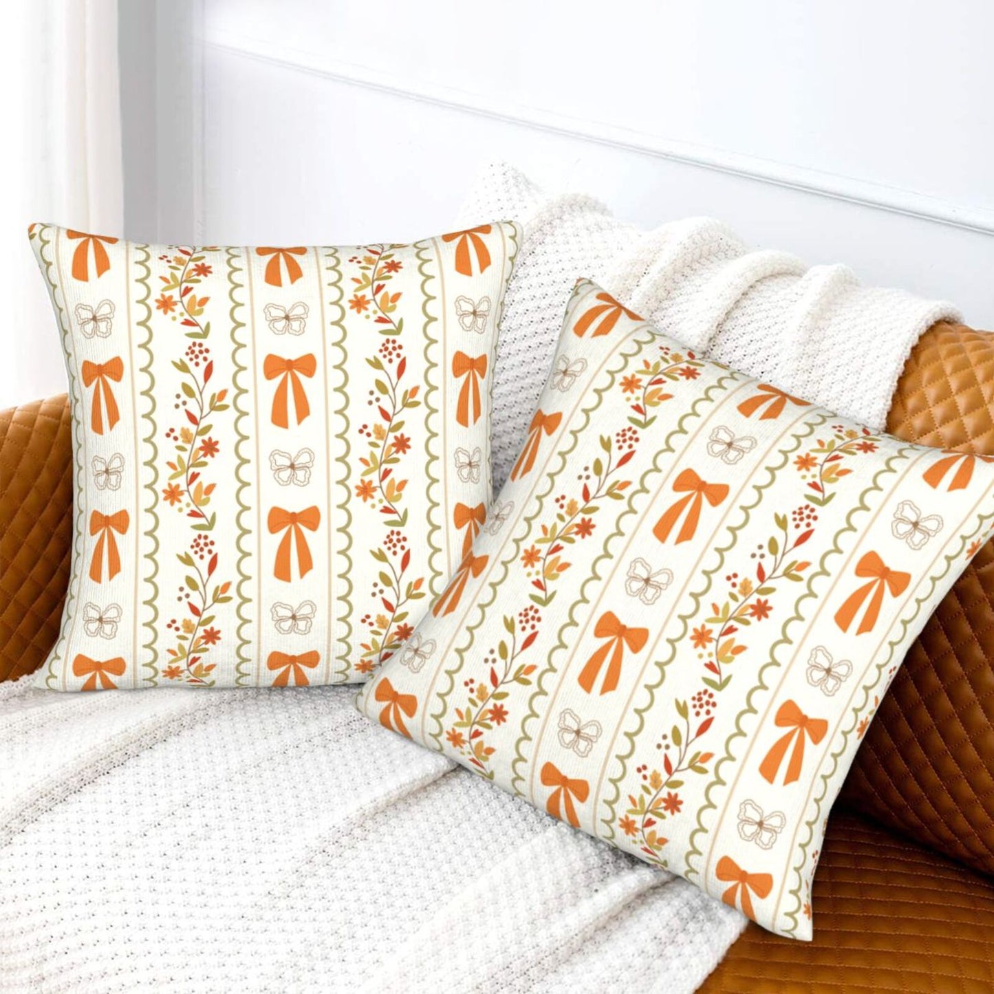 Autumn Harvest Decorative Pillow Covers - Pumpkins, Bows & Fall Themes (Set of 2)