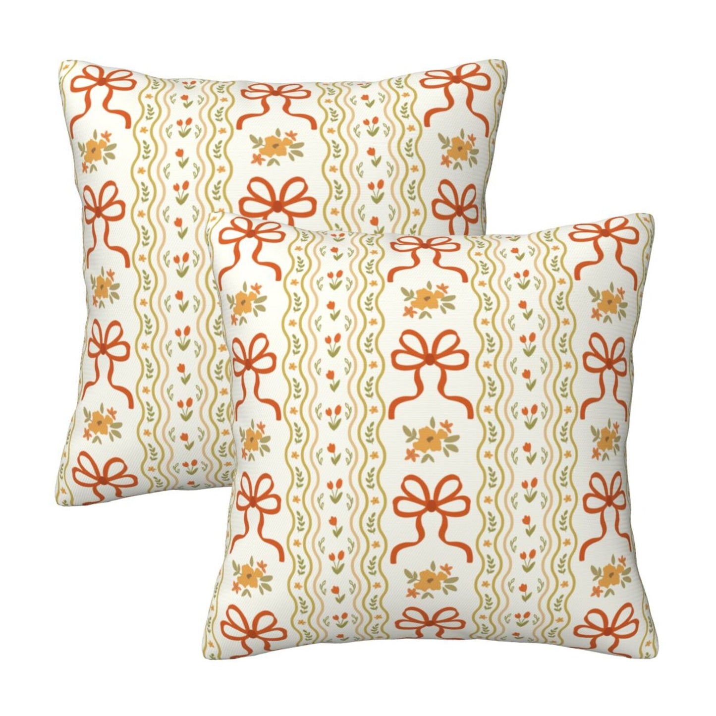 Autumn Harvest Decorative Pillow Covers - Pumpkins, Bows & Fall Themes (Set of 2)