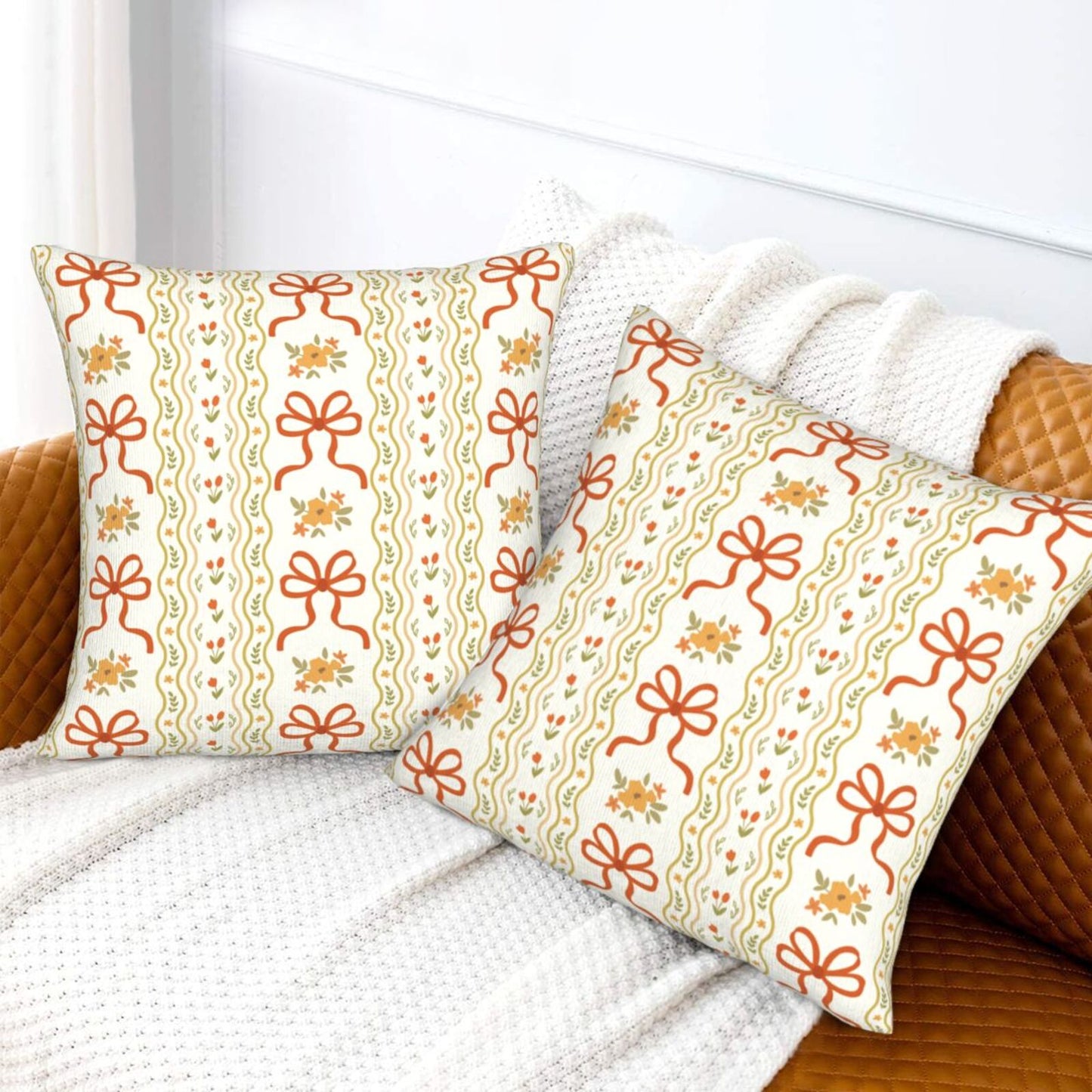 Autumn Harvest Decorative Pillow Covers - Pumpkins, Bows & Fall Themes (Set of 2)