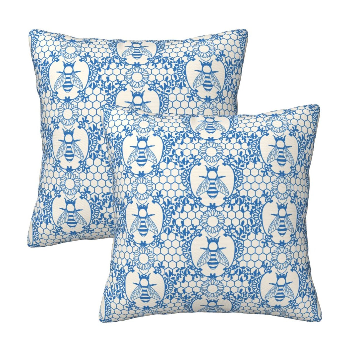 Bees Throw Pillow Covers 18x18 inch Set of 2 Sunflowers Velvet Decorative Cushion Covers for Sofa Couch