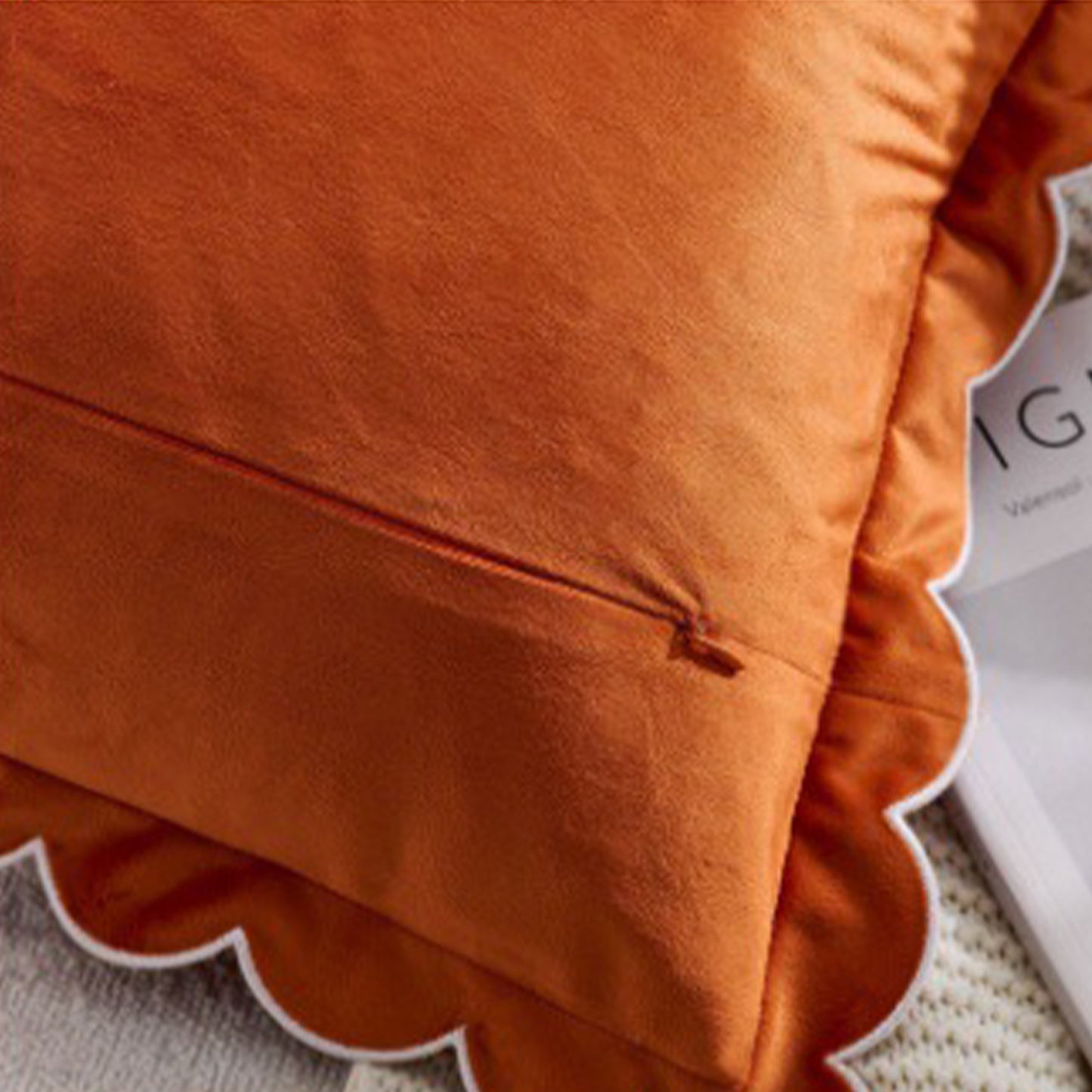 Scalloped Pillow Cover 18x18 Inch Set of 2 Velvet Bohemian Decorative Cushion Covers for Home Decor